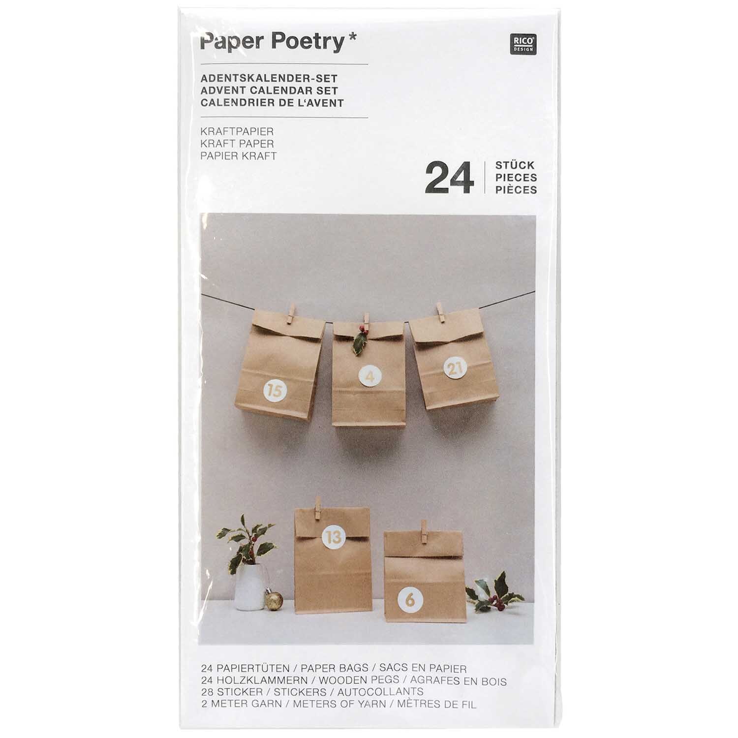 Paper Poetry Adventskalenderset Kraftpapier 24 Tüten inkl. Zubehör von Rico Design