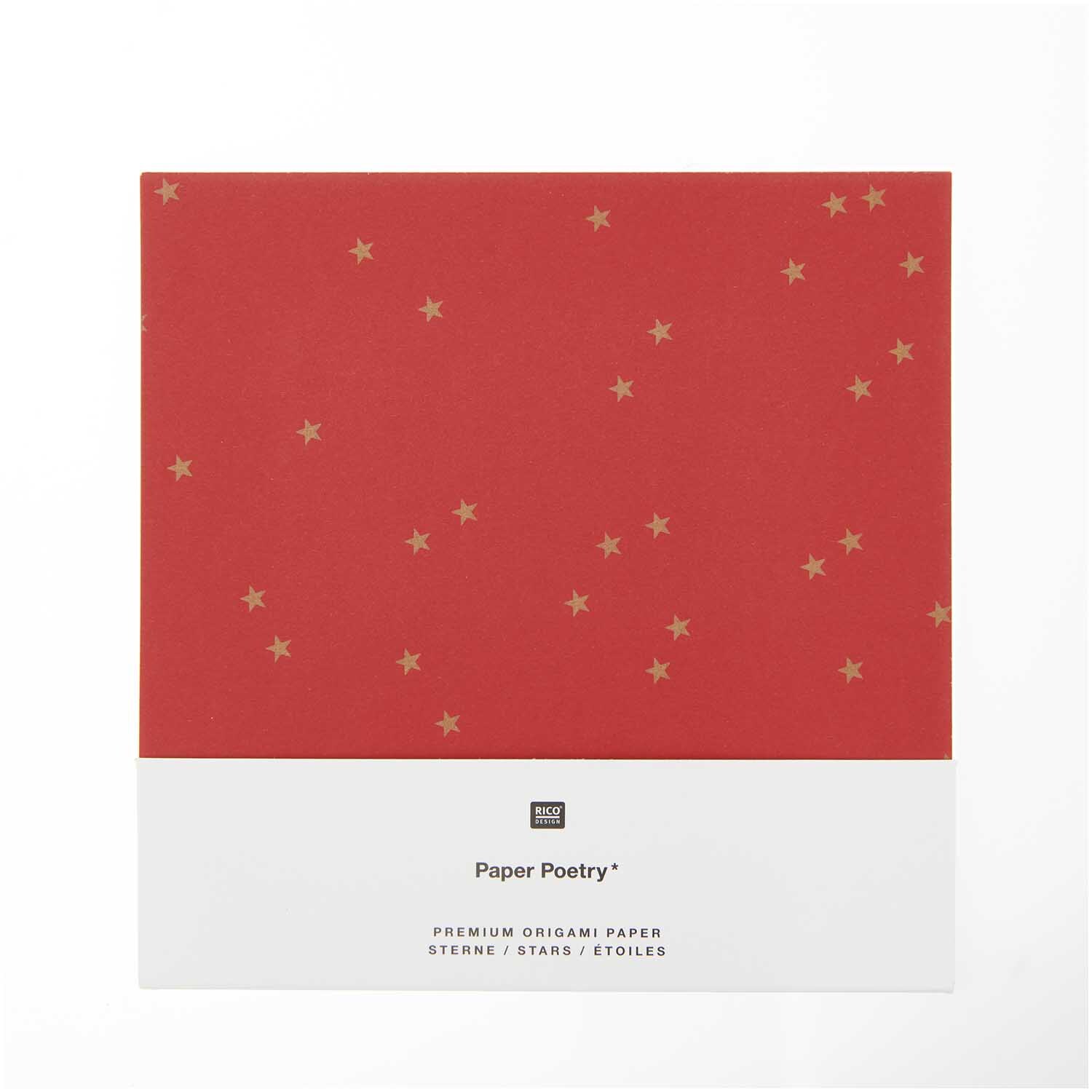 Paper Poetry Bascetta Origamipapiere Sterne Rot-Gold 32 Blatt von Rico Design