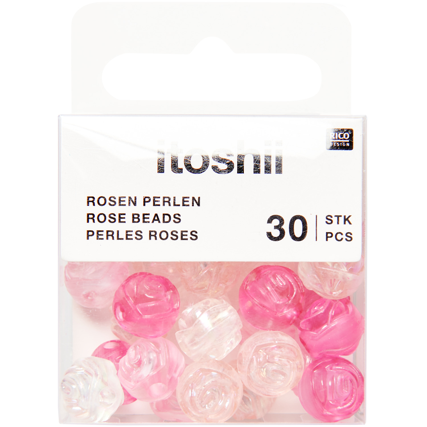 itoshii Rosen Perlen rund Irisierend/Pink Transparent 9x8mm 30 Stück von Rico Design