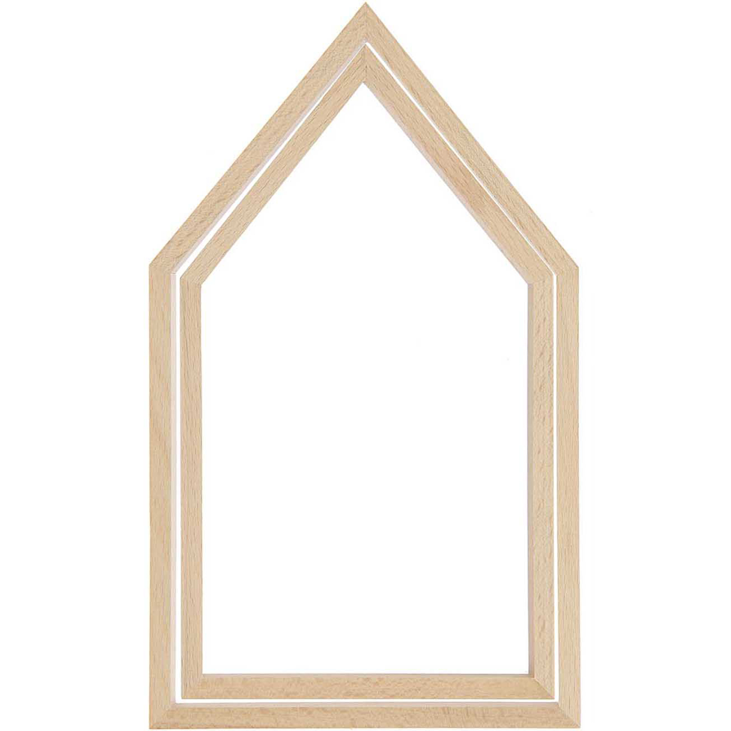 Dekorahmen Haus Hochformat: Ein hölzerner Rahmen in Hausform von Rico Design, ideal für Grußkarten.