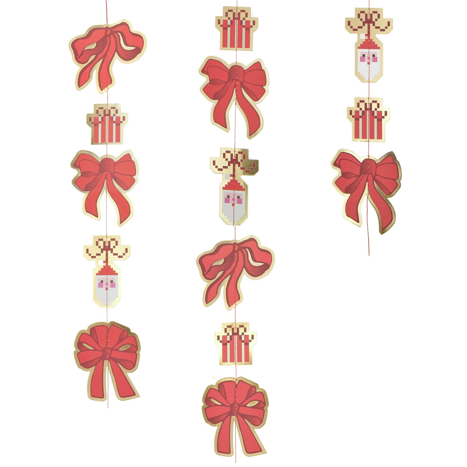 Paper Poetry Genähte Girlande Schleifen Classic mit roten Schleifen und Geschenken, 2,3m lang, von Rico Design. Ideal für festliche Dekorationen.