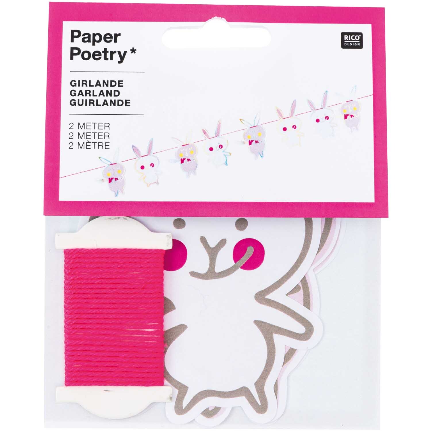 Paper Poetry Girlande Wonderland Bunnies 8 Stück 2m von Rico Design