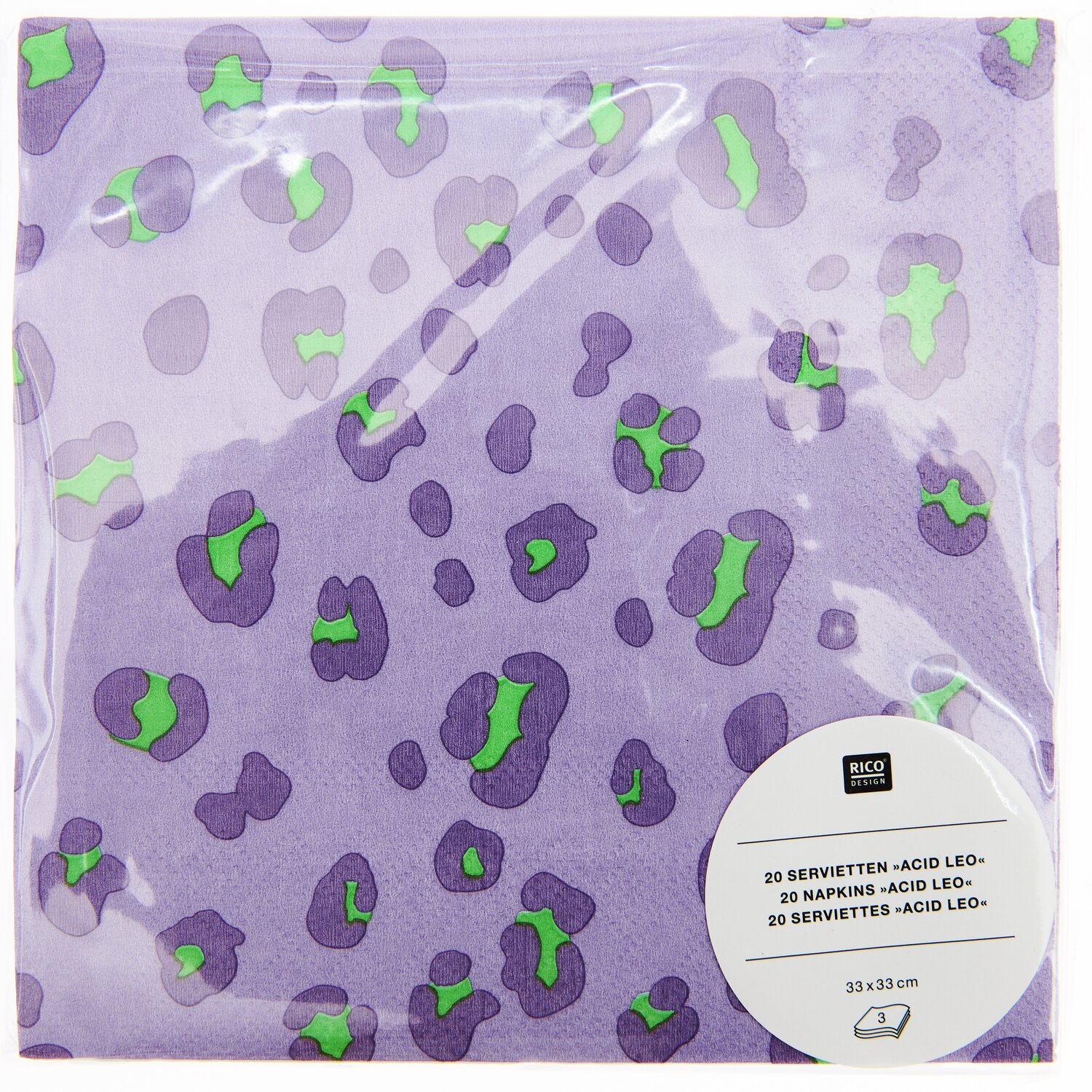 Servietten Acid Leo flieder-grün 33x33cm 20 Stück von Rico Design