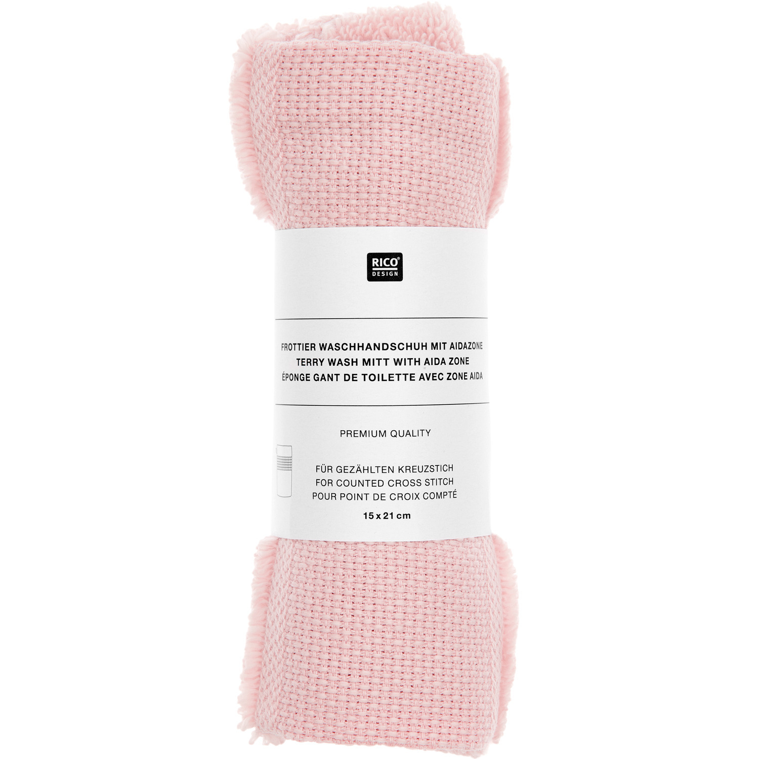 Gant de toilette 15x21cm, GOTS Couleur Rose from Rico Design Waschhandschuh in Rosa von Rico Design, 15x21cm, GOTS-zertifiziert, ideal für sanfte Hautpflege.