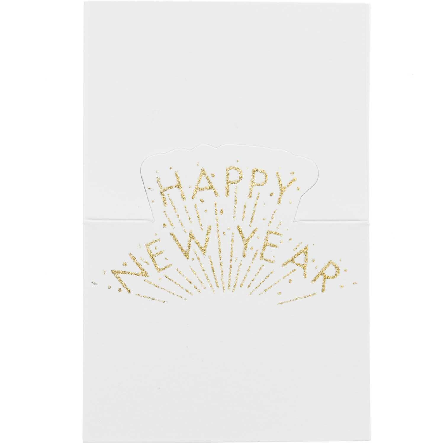 Paper Poetry Tischkarten Happy New Year 9x12,6cm 8 Stück von Rico Design Paper Poetry Tischkarten mit "Happy New Year"-Aufdruck in Gold, von Rico Design, auf weißem Hintergrund.