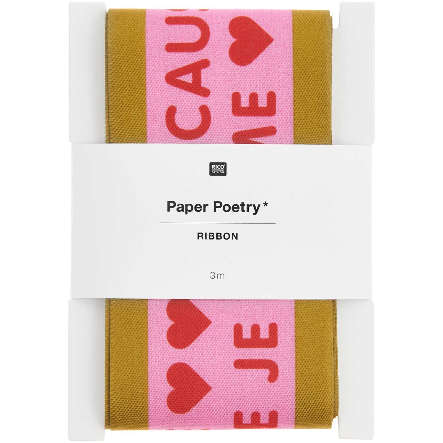 Paper Poetry Taftband Liebe pink-gold 58mm 3m von Rico Design