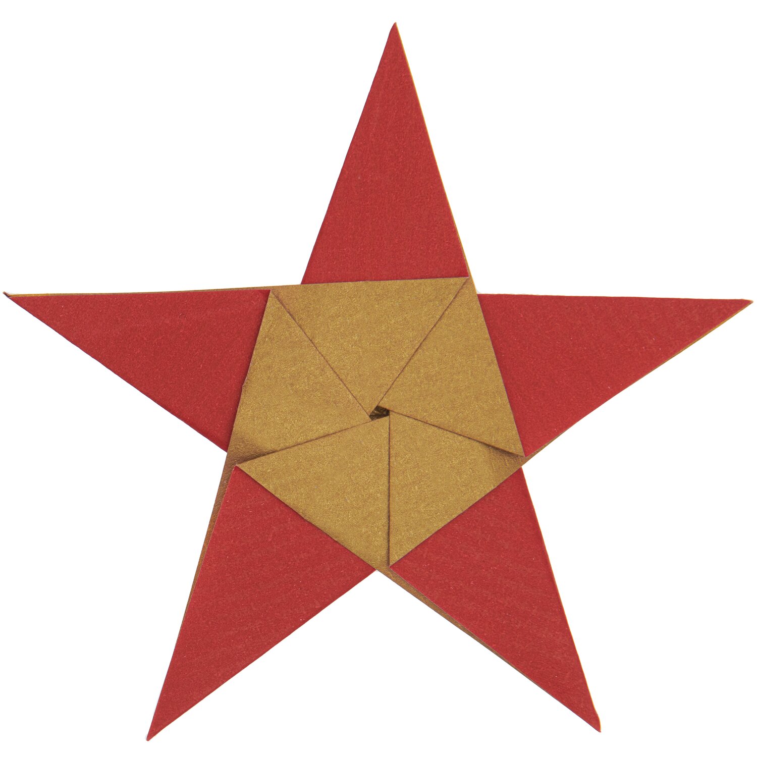 Paper Poetry Bascetta Origamipapier zeigt einen kunstvoll gefalteten Stern in Rot und Gold. Ideal für kreative Bastelprojekte.