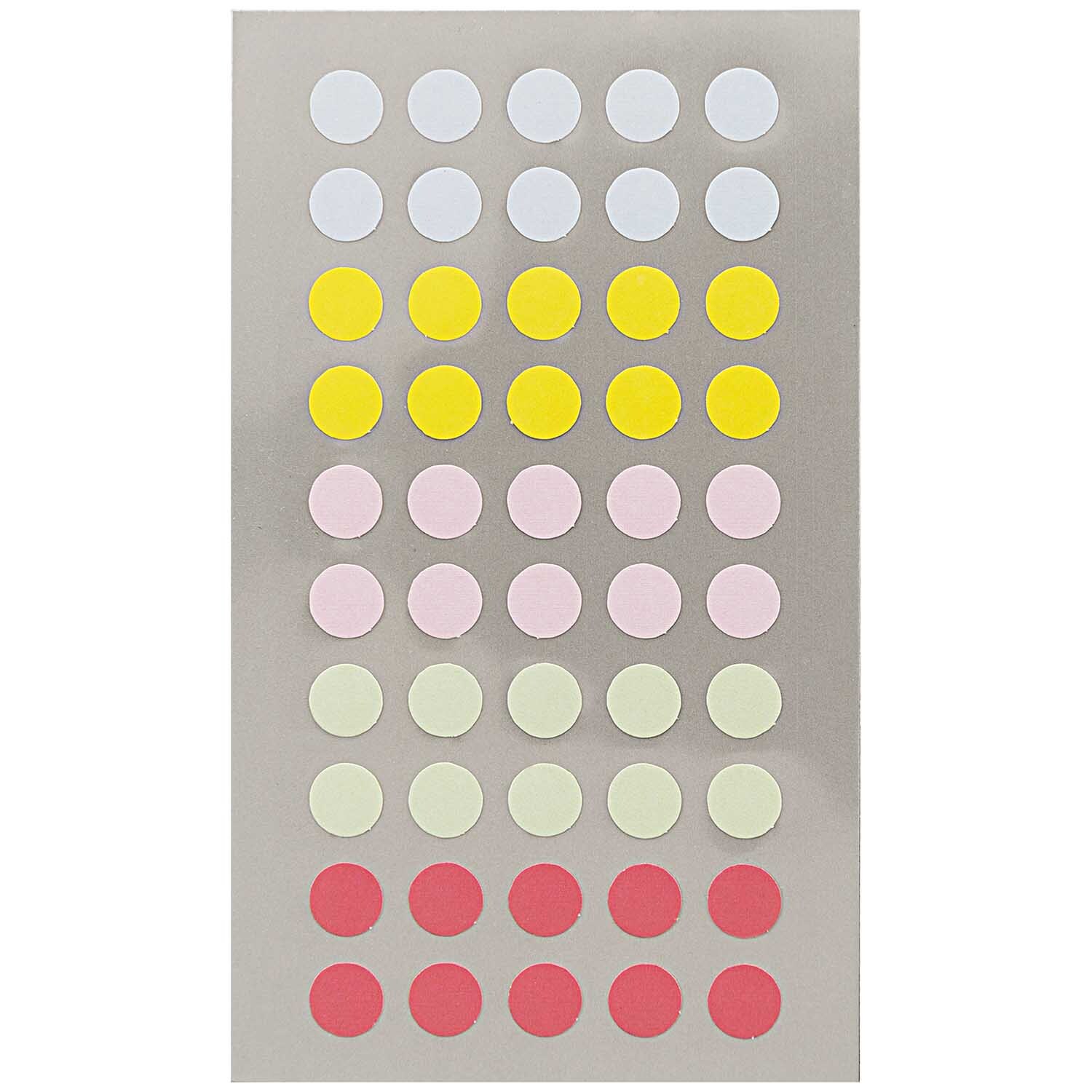 Office Sticker Punkte 8mm 4 Bogen Farbe Pastell von Rico Design Office Sticker Punkte 8mm 4 Bogen von Rico Design in Pastellfarben auf einem Bogen angeordnet.