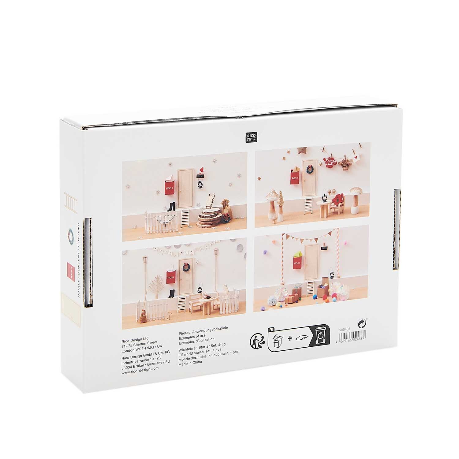 Wichtelwelt Starter-Set 4-teilig von Rico Design Wichtelwelt Starter-Set von Rico Design, 4-teilig, zeigt eine kreative Miniaturwelt in einem Karton.