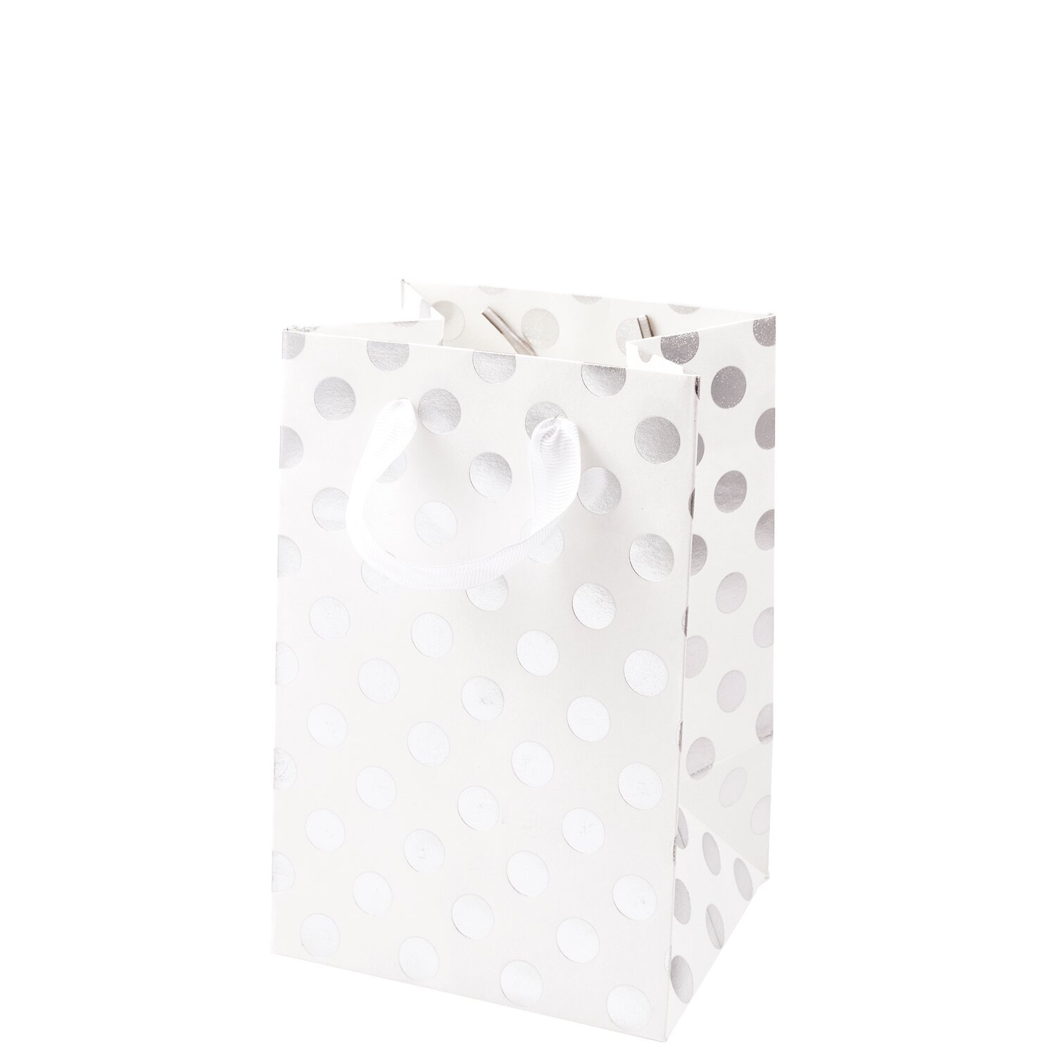 Geschenktüte mit silbernen Punkten, 12x18x10cm, von Rico Design, ideal für stilvolle Geschenke.