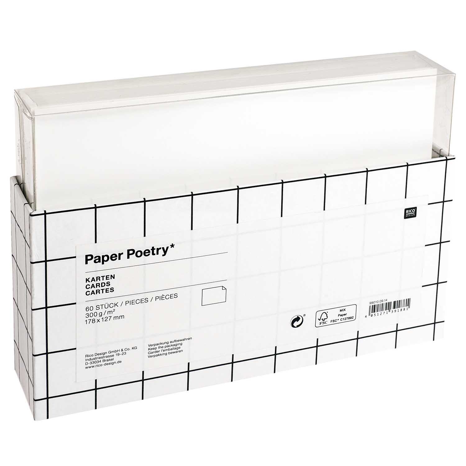 Paper Poetry Karten weiß, 60-teilig, von Rico Design. Die Karten sind in einer eleganten Box verpackt.
