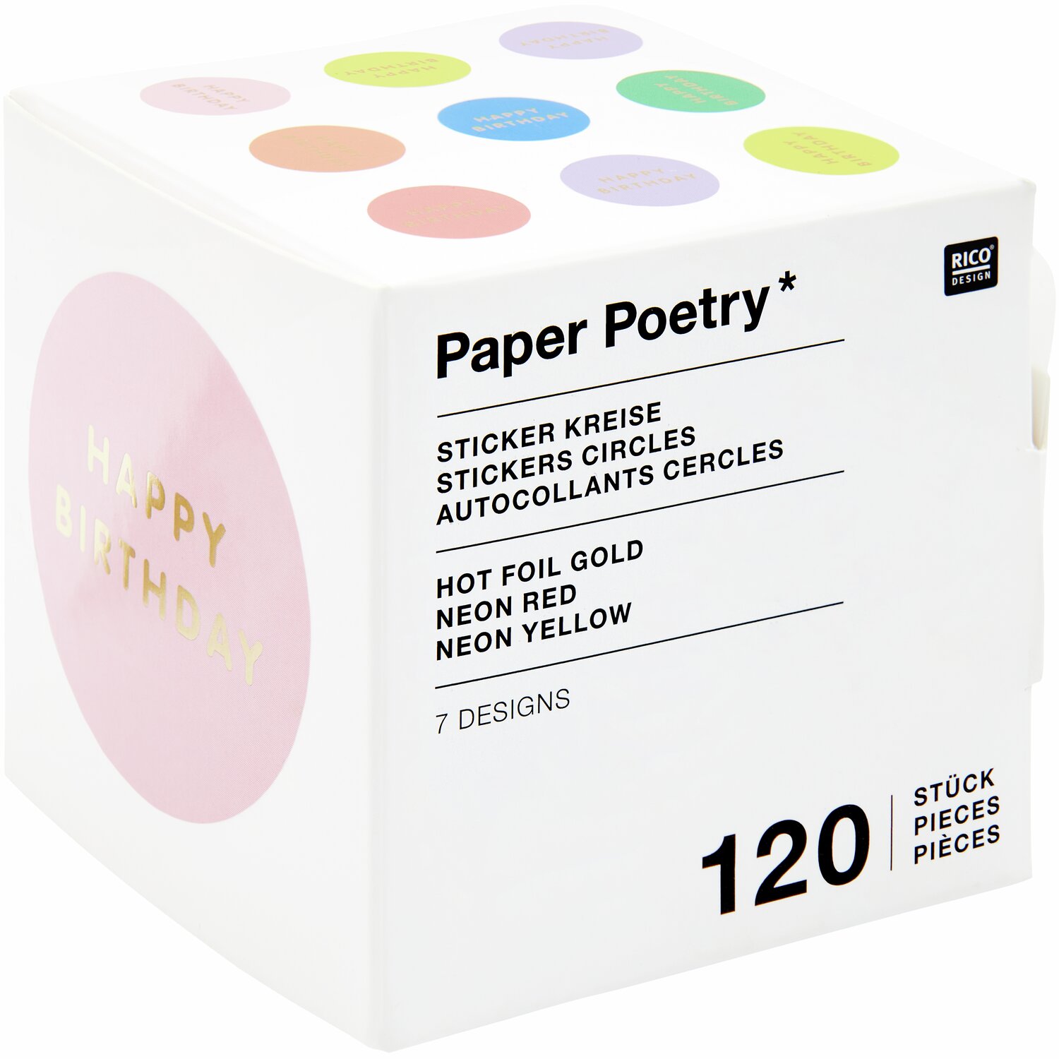 Paper Poetry Sticker Happy Birthday Kreise 5,5cm 120 Stück auf der Rolle von Rico Design