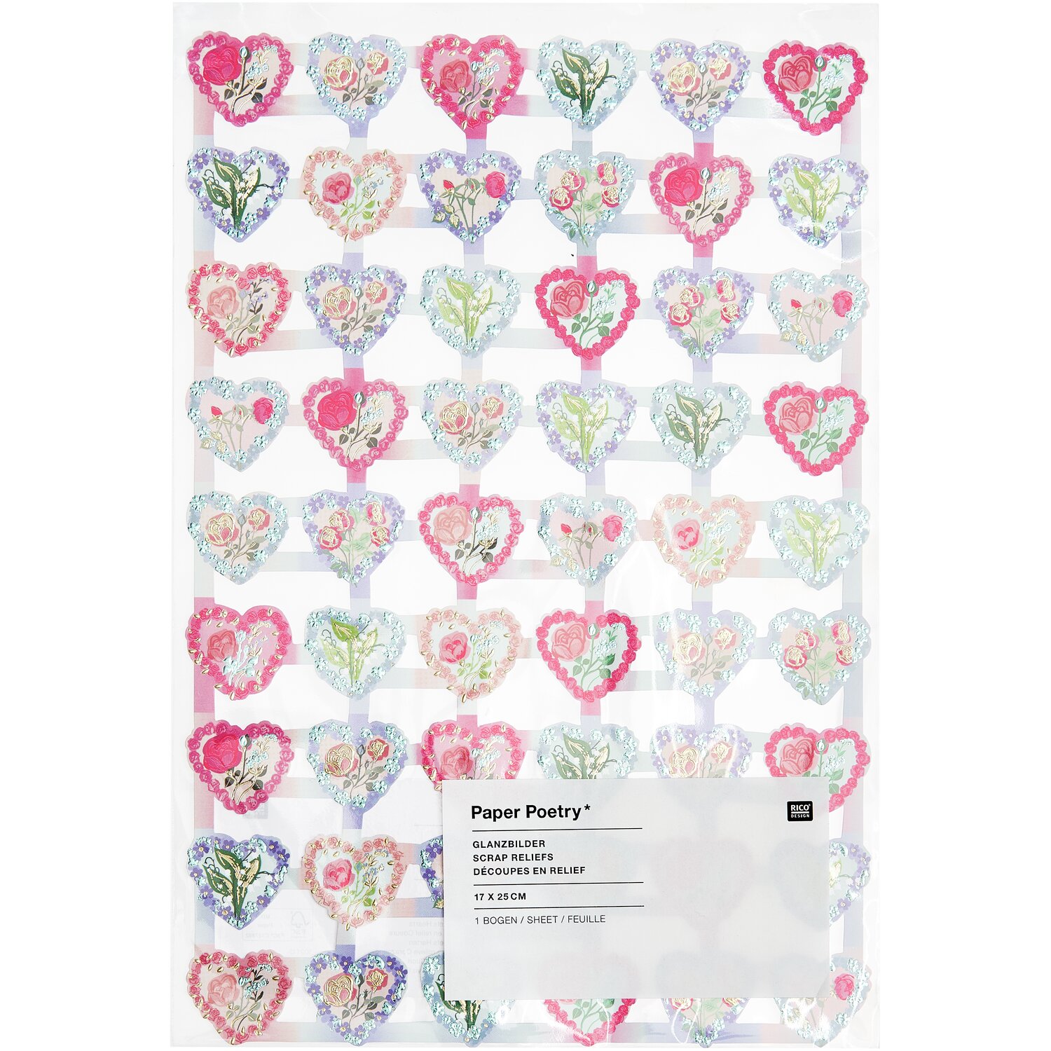 Paper Poetry Glanzbilder Herzen klein 1 Blatt von Rico Design