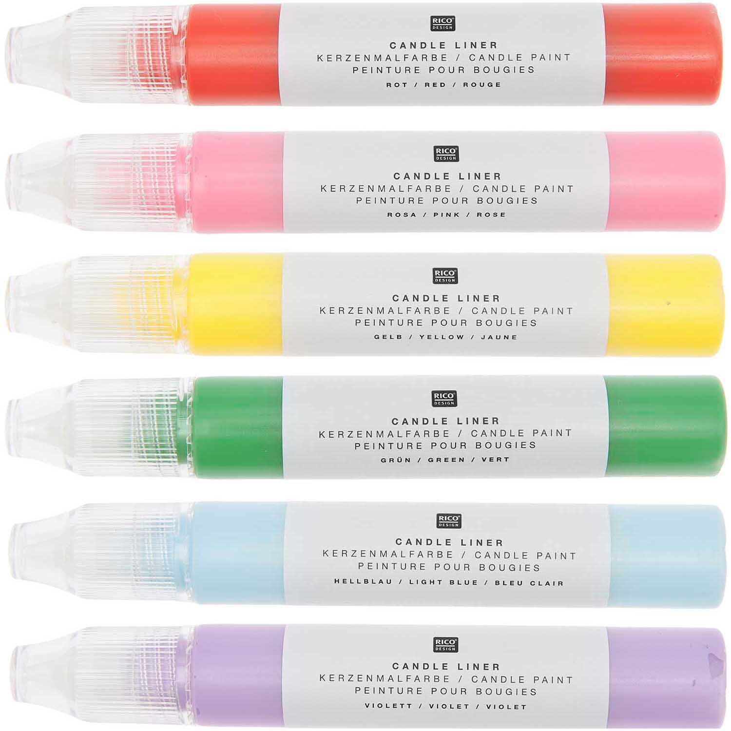 Candle Liner Kerzenmalfarbe Set Regenbogen mit 6 Farben von Rico Design, ideal zum Verzieren von Kerzen.