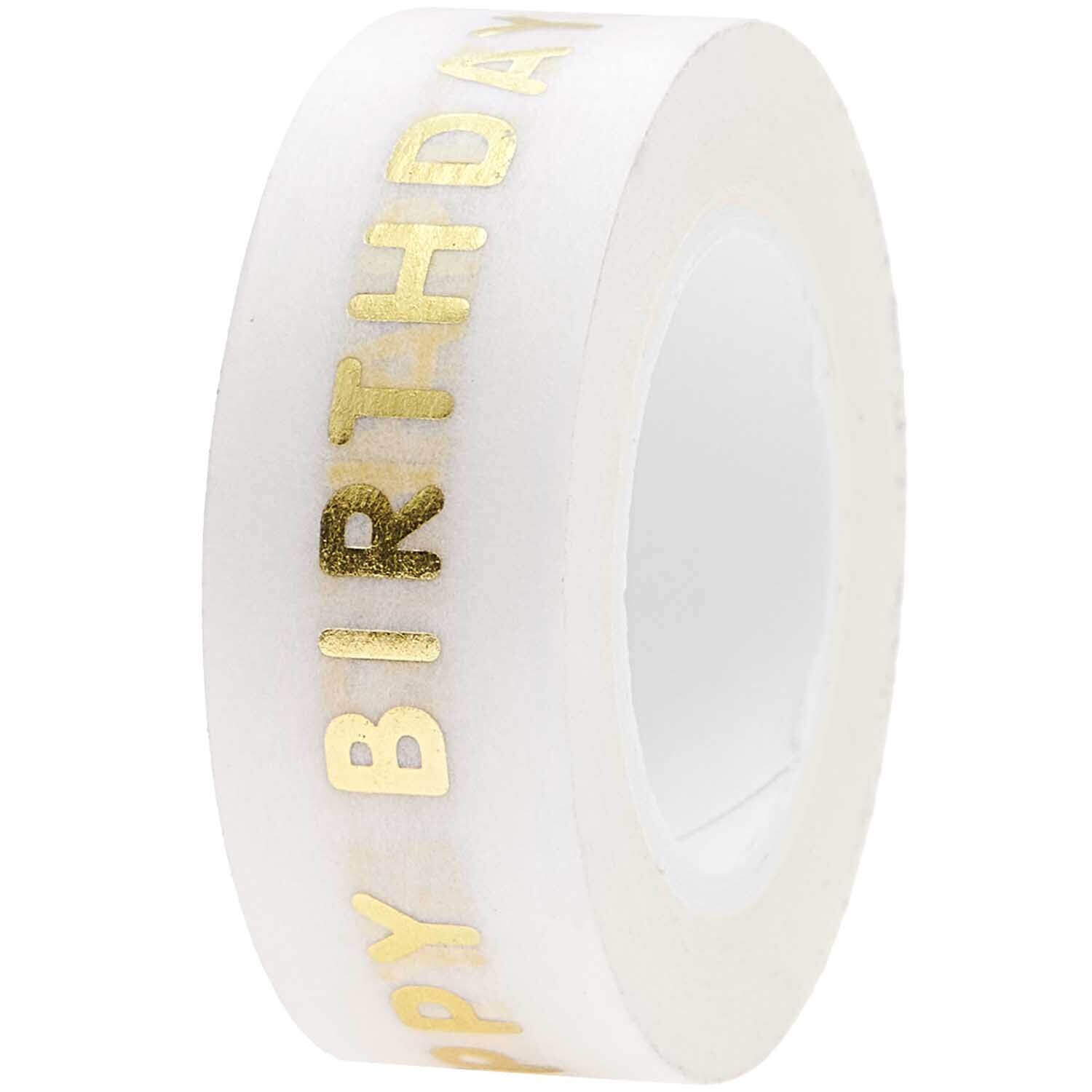 Paper Poetry Tape Happy Birthday 15mm 10m Farbe Natural von Rico Design Paper Poetry Tape Happy Birthday 15mm 10m von Rico Design mit goldener Schrift auf natürlichem Hintergrund. Ideal für kreative Geburtstagsprojekte.