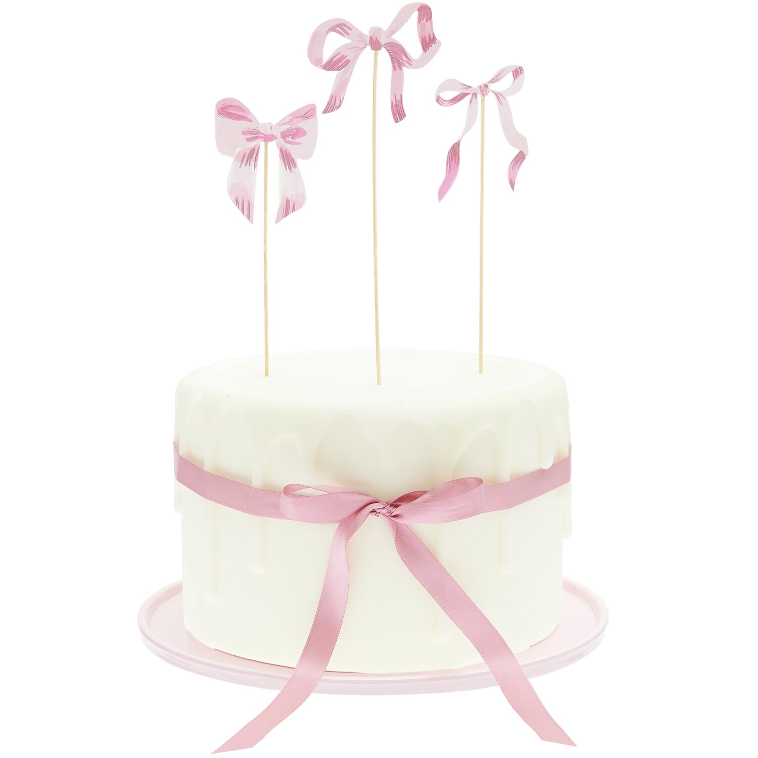 Picker Schleifen S Rosa 6 Stück von Rico Design Picker Schleifen S Rosa: Eine weiße Torte mit rosa Schleifen von Rico Design, dekoriert mit sechs eleganten Schleifen.
