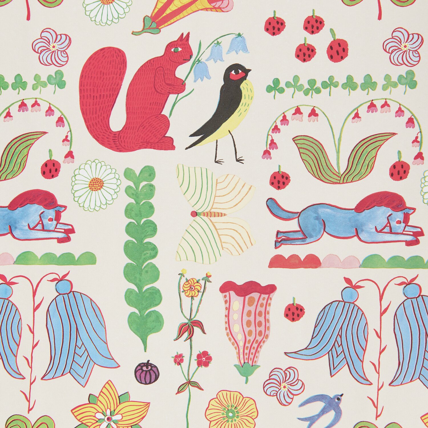 Geschenkpapier Midsommar Magic 70cm 2m 100g/m² von Rico Design Geschenkpapier Midsommar Magic mit buntem, folkloristischem Muster aus Tieren und Pflanzen von Rico Design.