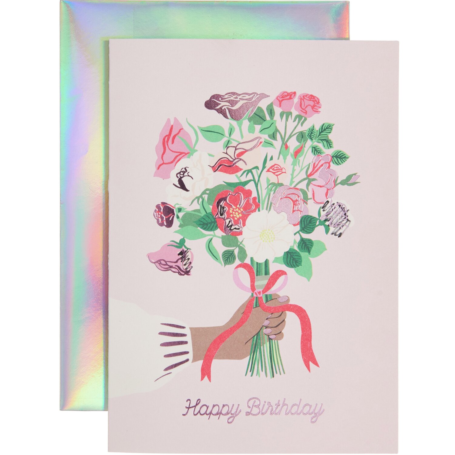 Paper Poetry Grußkarte La Vie en Rose Happy Birthday zeigt Blumenstrauß auf rosa Hintergrund.