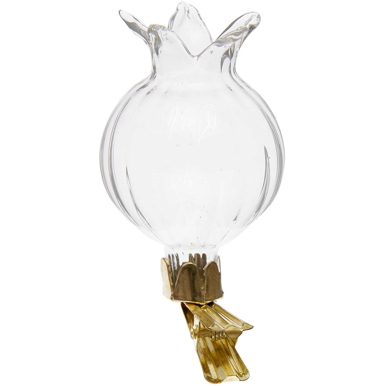 Mini Clip-Vase Blüte rund 4x7,2cm aus klarem Glas mit goldfarbenem Clip von Rico Design. Ideal für stilvolle Dekorationen.