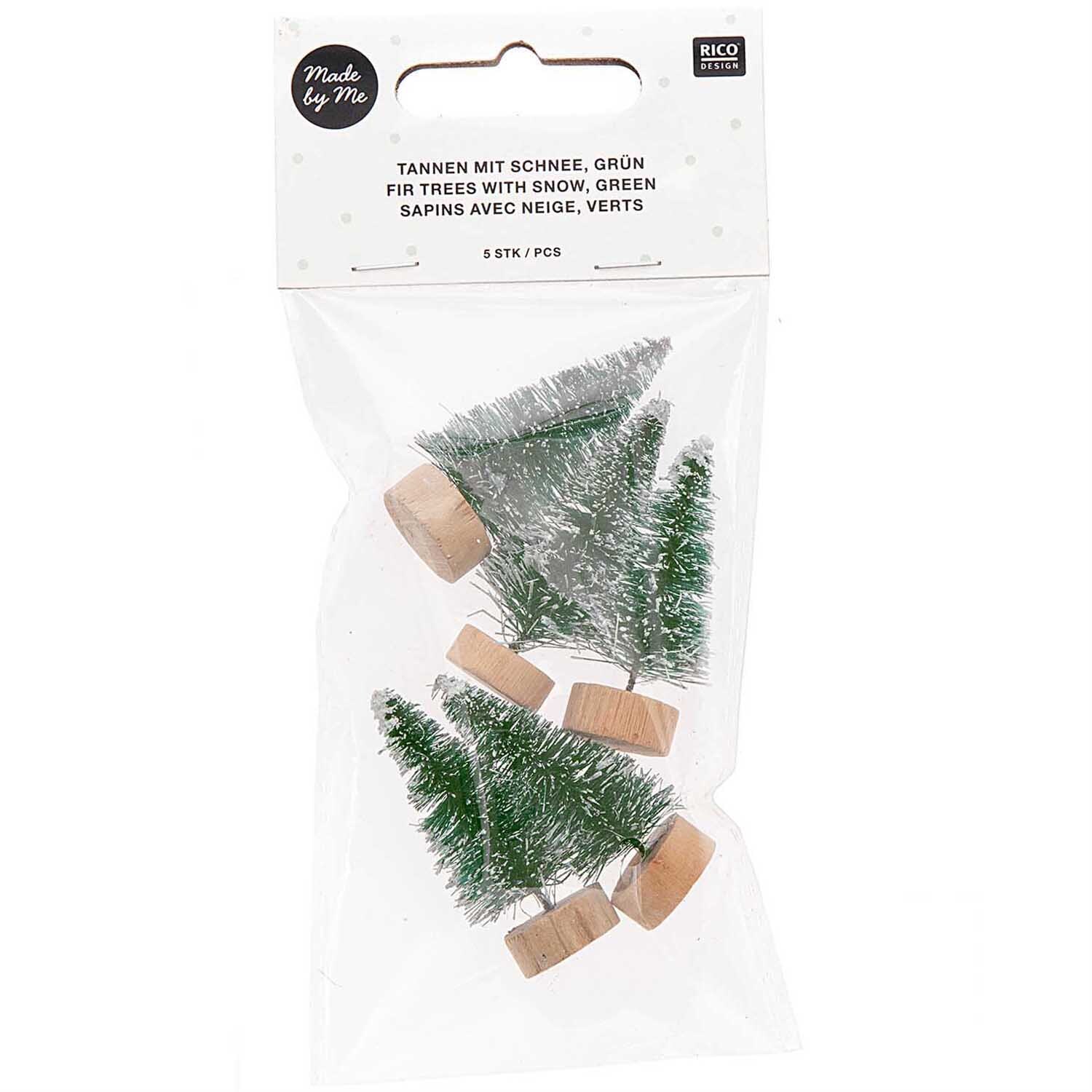 Tannen mit Schnee 5cm 5 Stück Farbe Grün von Rico Design Tannen mit Schnee 5cm 5 Stück: Fünf grüne Miniaturtannen mit Schnee von Rico Design, ideal für Dekorationen.