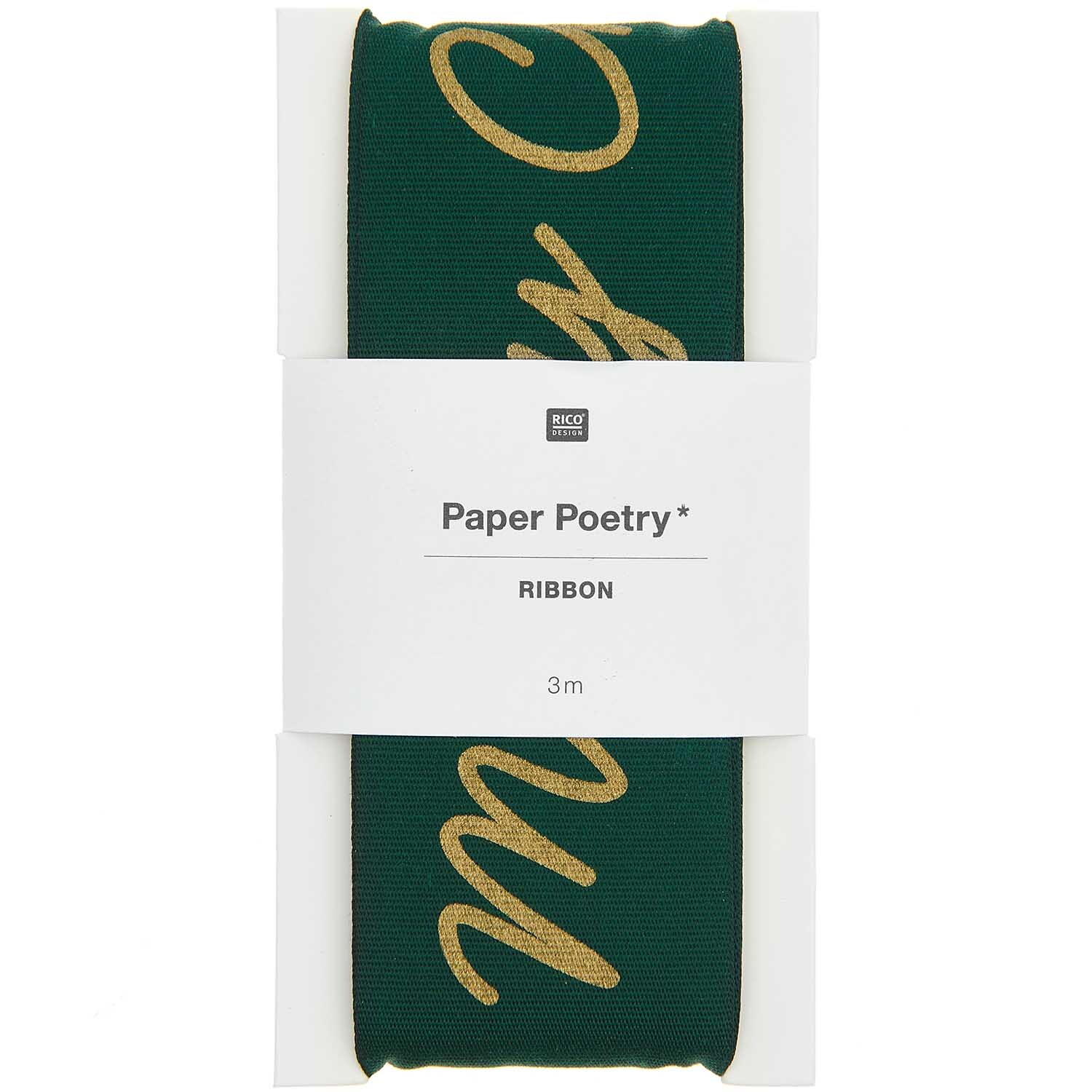 Paper Poetry Taftband Merry Christmas grün 38mm 3m von Rico Design