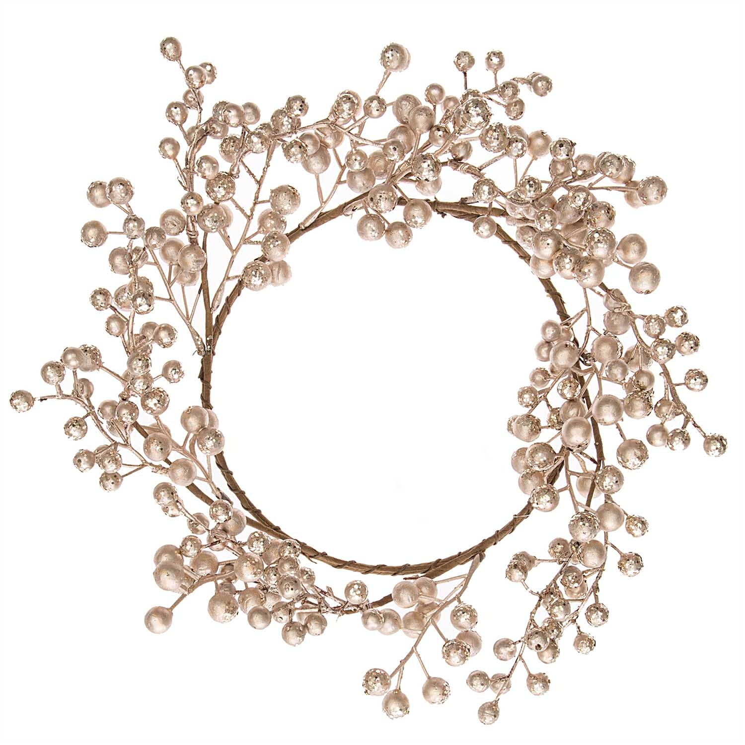 Beerenkranz mit Glitter champagner-gold Ø17cm von Rico Design, dekorativer Kranz mit funkelnden Beeren in eleganter Goldoptik.