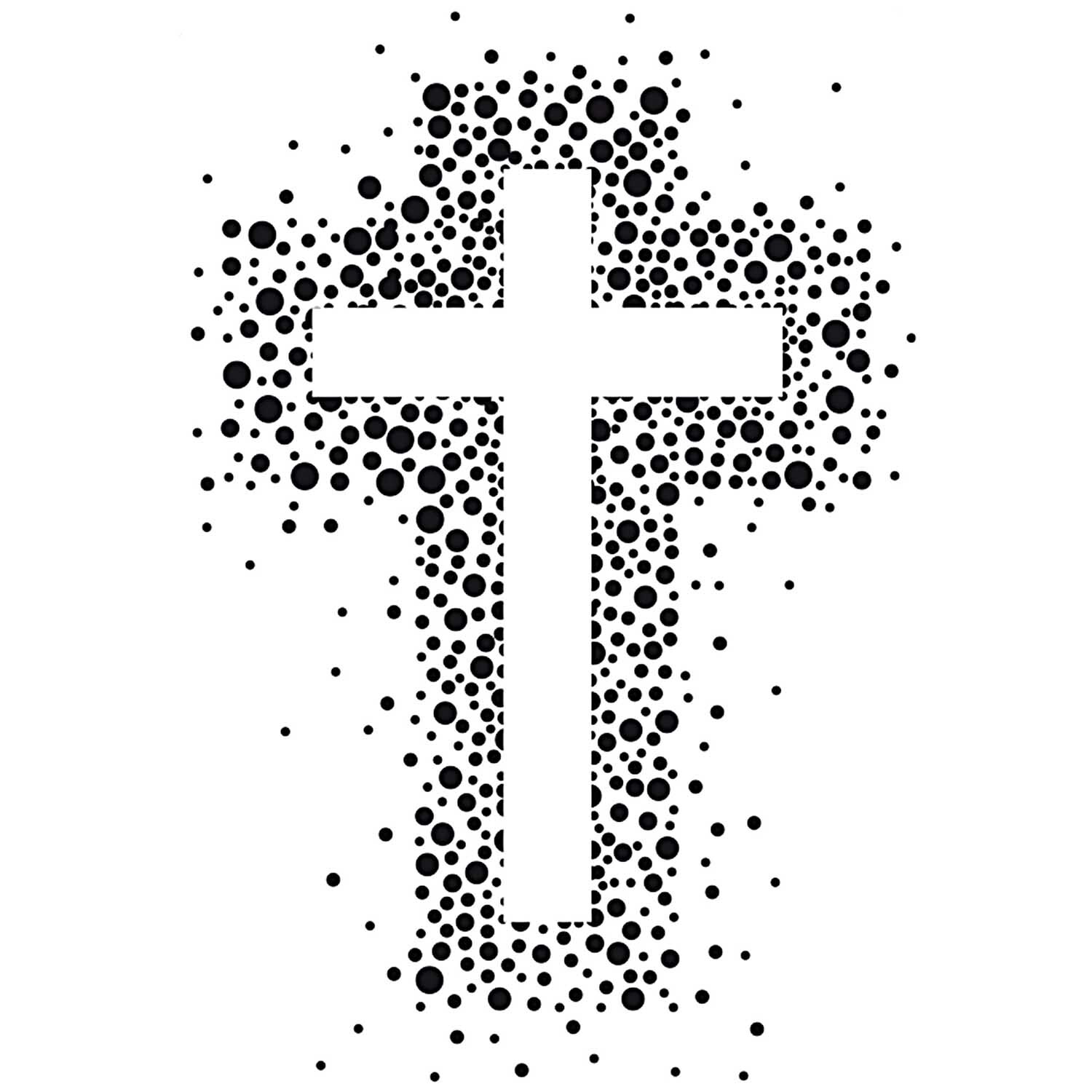 Stempel Kreuz mit Punkten 6x4cm von Rico Design zeigt ein Kreuz umgeben von schwarzen Punkten.