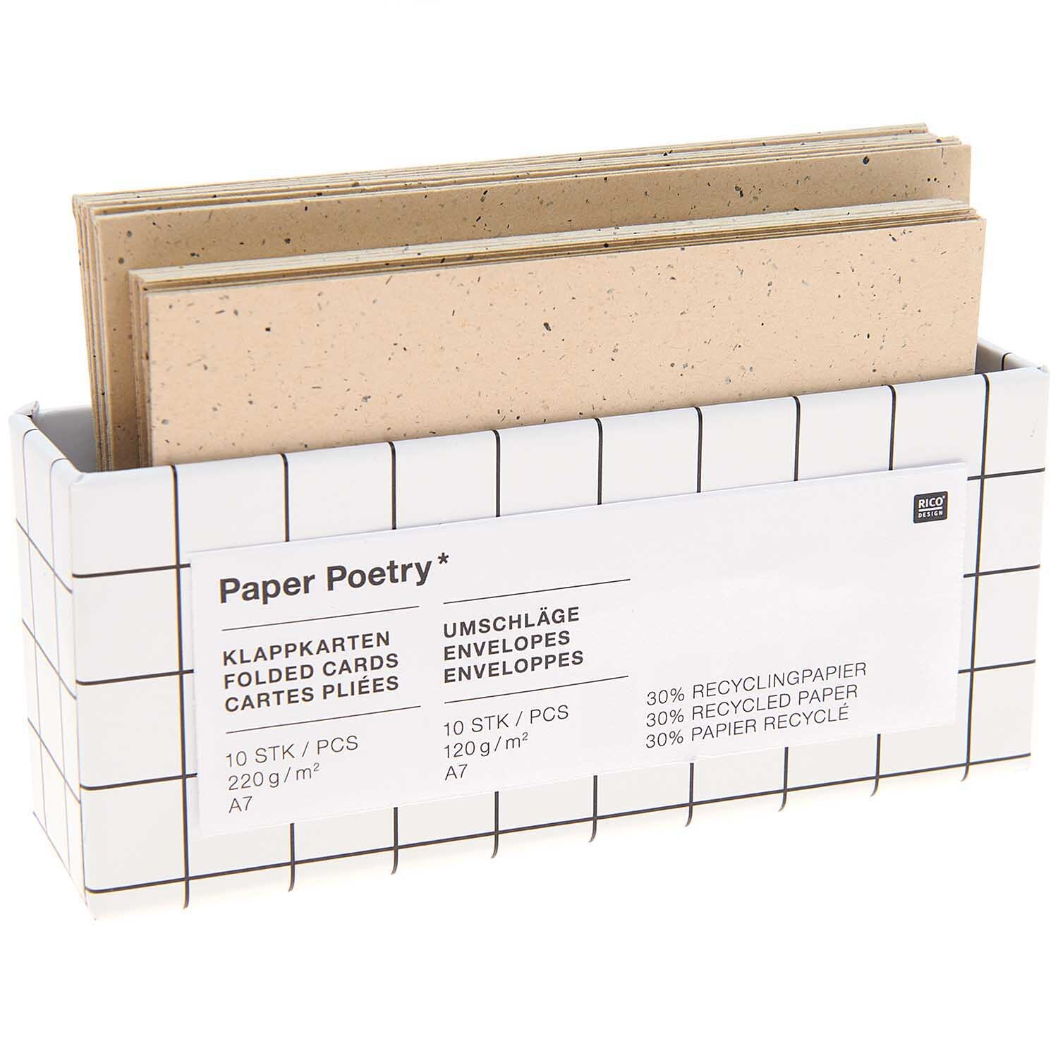 Paper Poetry Kartenset cappuccino C7/A7: 20-teiliges Set mit Umschlägen in natürlichem Design von Rico Design. Ideal für kreative Projekte.