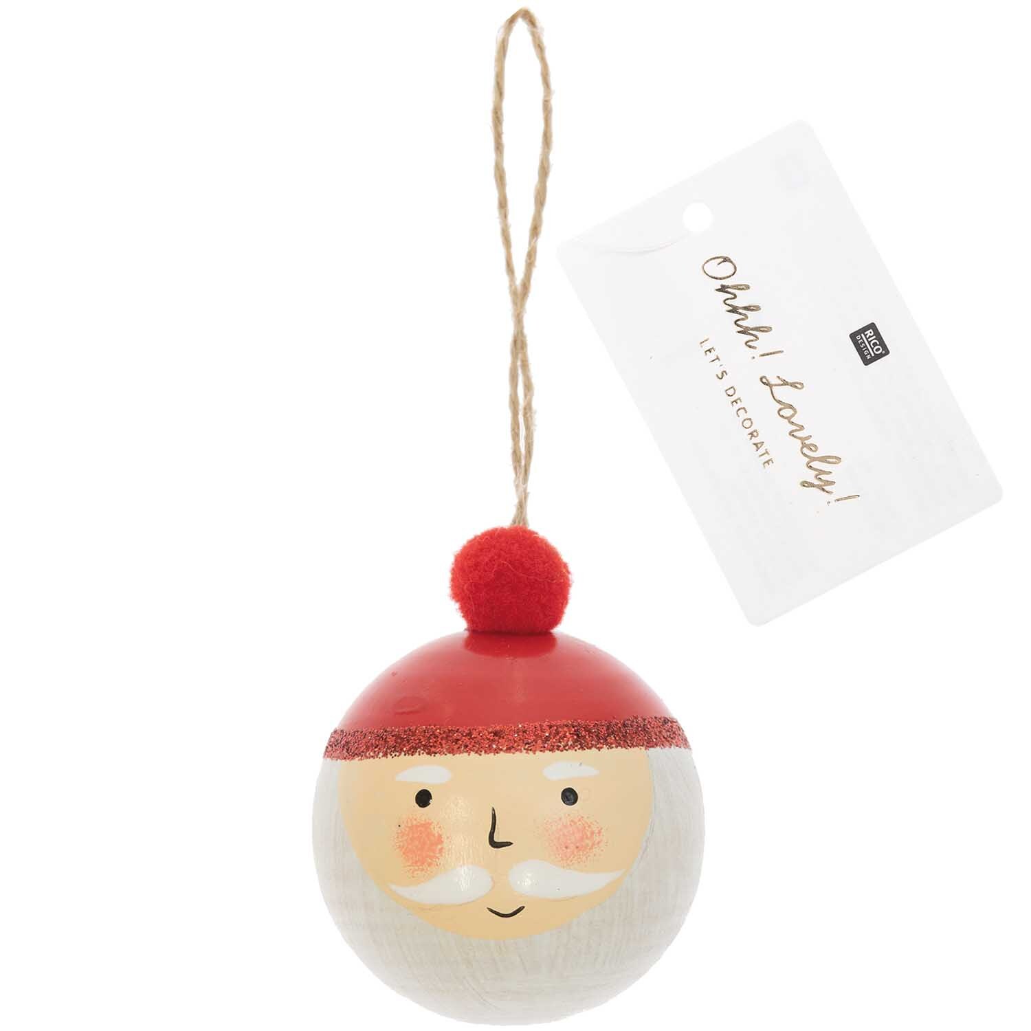Holzhänger Weihnachtsmann Kugel rot-weiß 5x6cm von Rico Design
