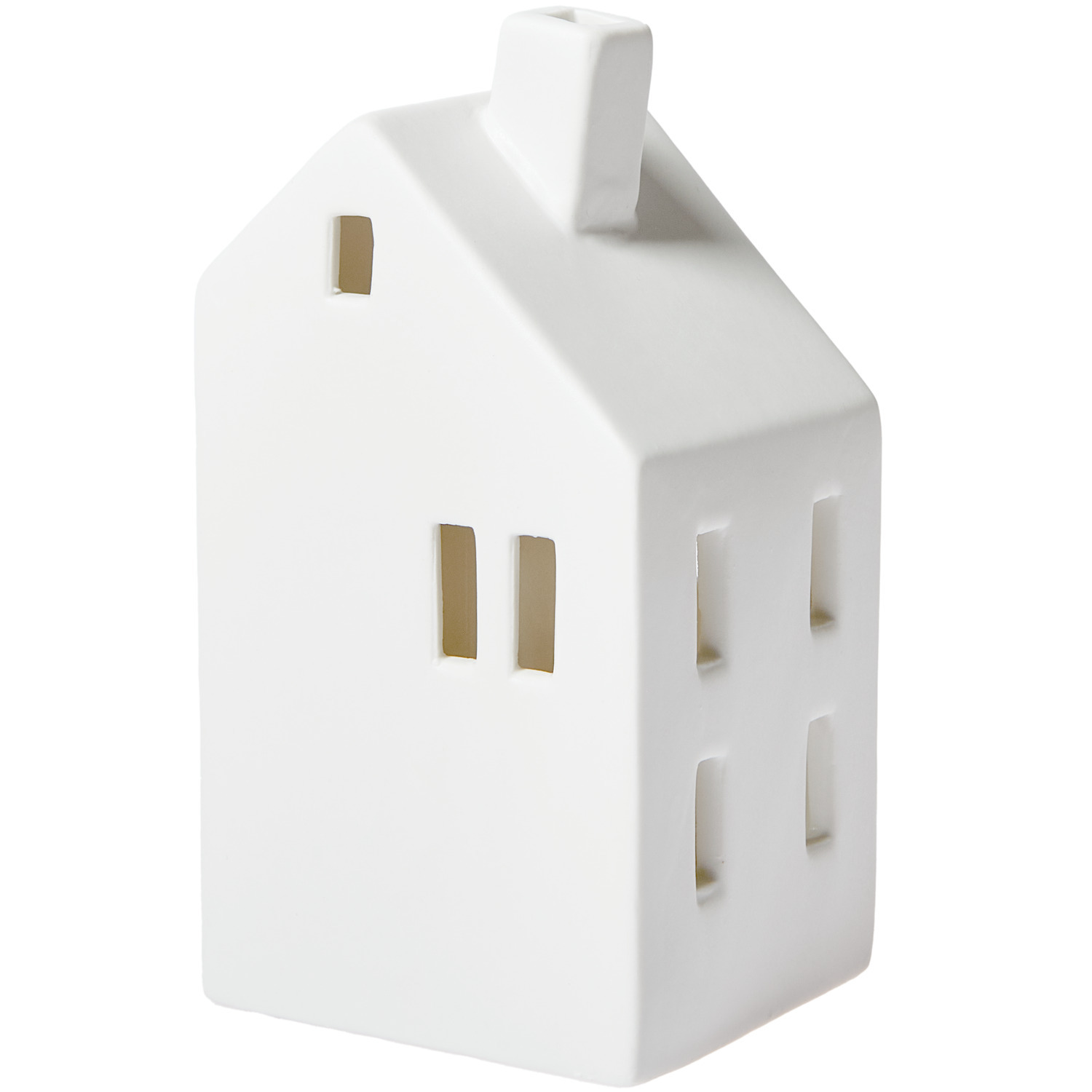 Porzellanhaus Weiß mit Schrägdach und LED 13x6x7cm von Rico Design