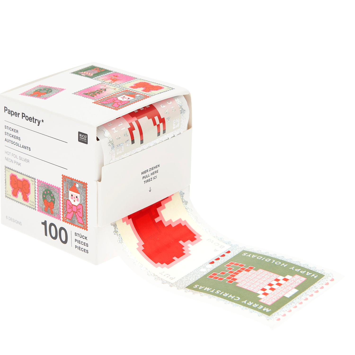 Paper Poetry Sticker Weihnachtspost von Rico Design: Box mit 100 bunten Weihnachtsstickern.