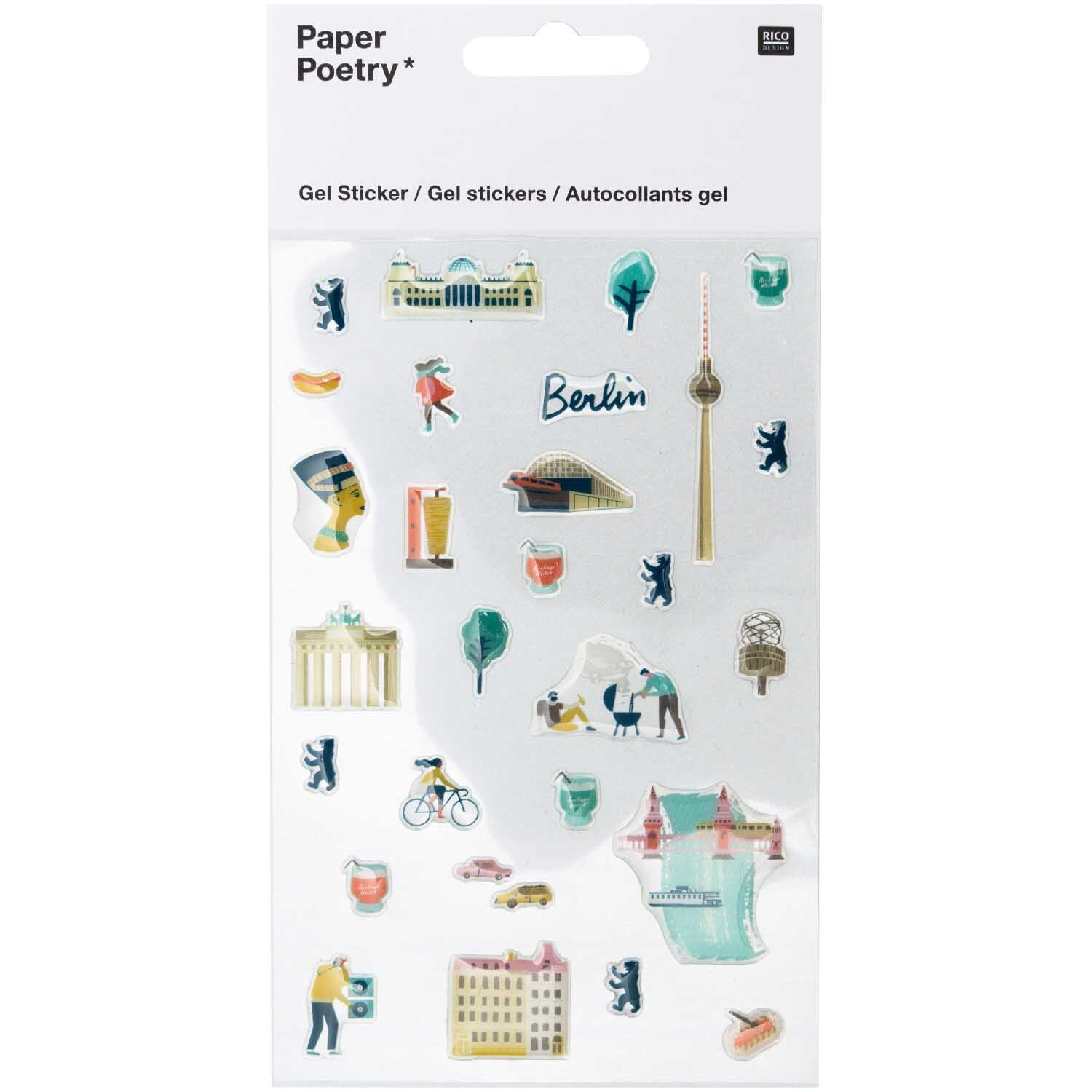Paper Poetry Gelsticker Berlin mit ikonischen Berliner Motiven wie Fernsehturm und Brandenburger Tor von Rico Design. Ideal für kreative Projekte.