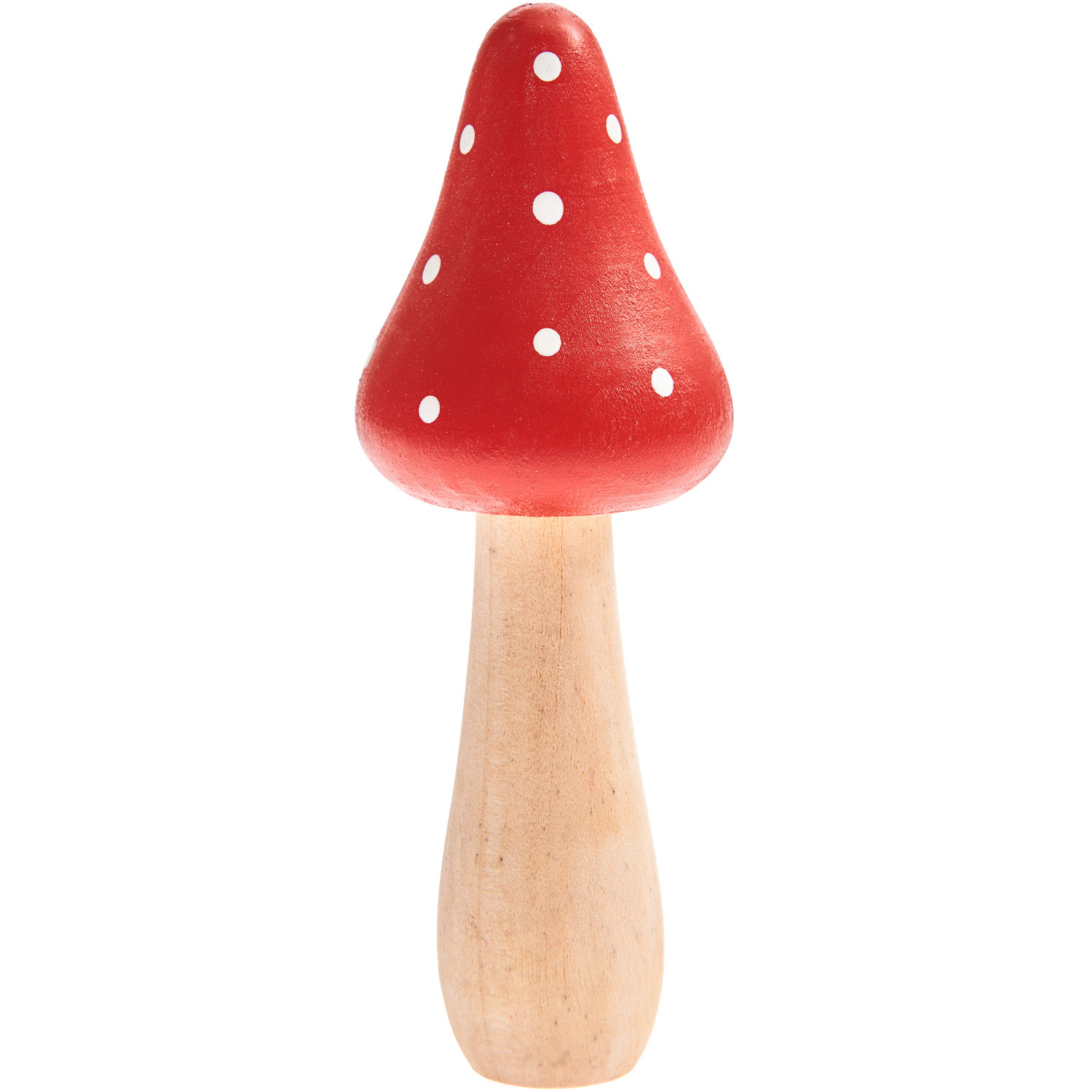 Fliegenpilz aus Holz Mittelgroß, 11xØ4cm, von Rico Design. Roter Pilz mit weißen Punkten auf naturbelassenem Holzstiel.