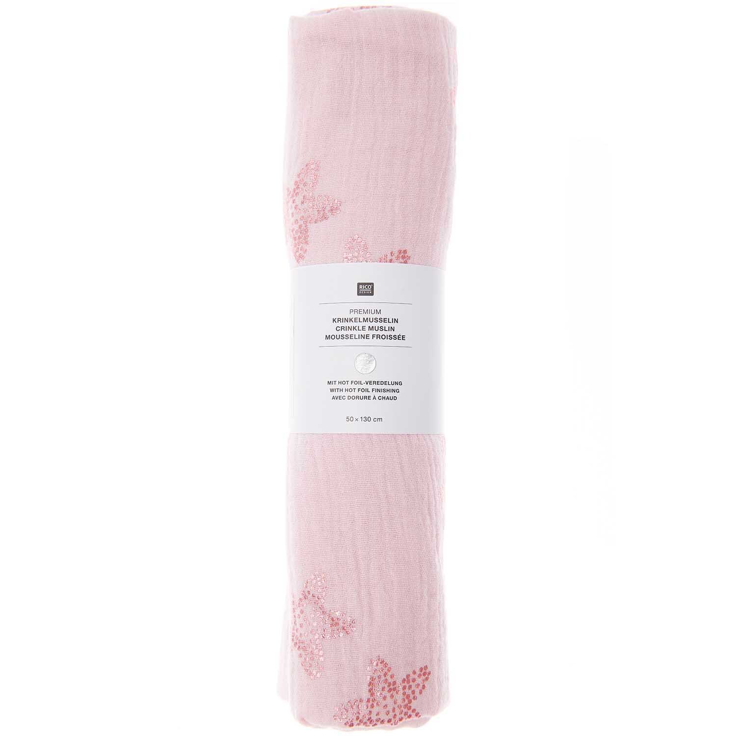Stoffabschnitt Krinkelmusselin rosa 50x140cm Hot Foil von Rico Design