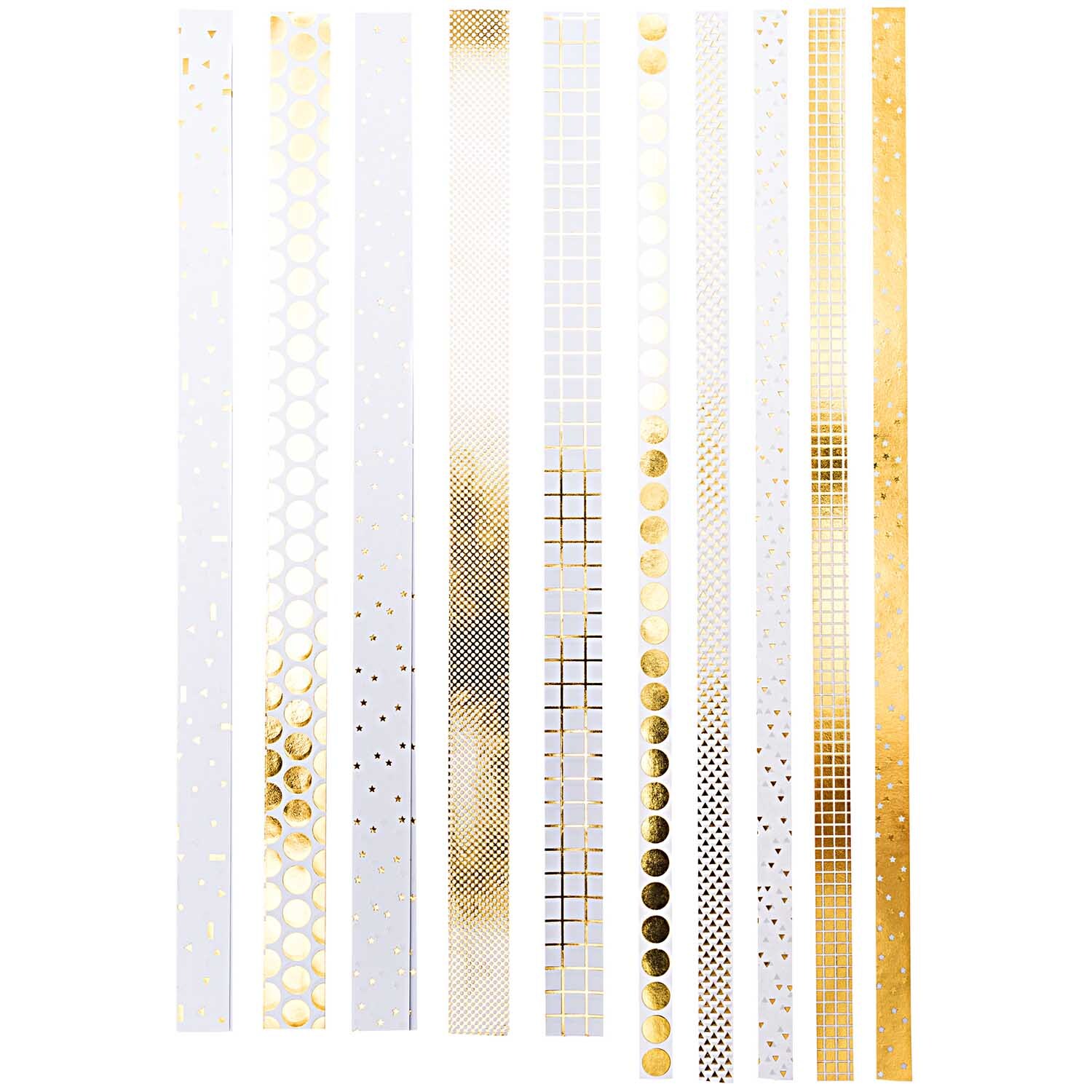 Paper Poetry bandes de Fröbel Graphic blanc-doré 40 pièces from Rico Design Paper Poetry Fröbelstreifen in Weiß und Gold von Rico Design, 40 Stück, mit grafischen Mustern.