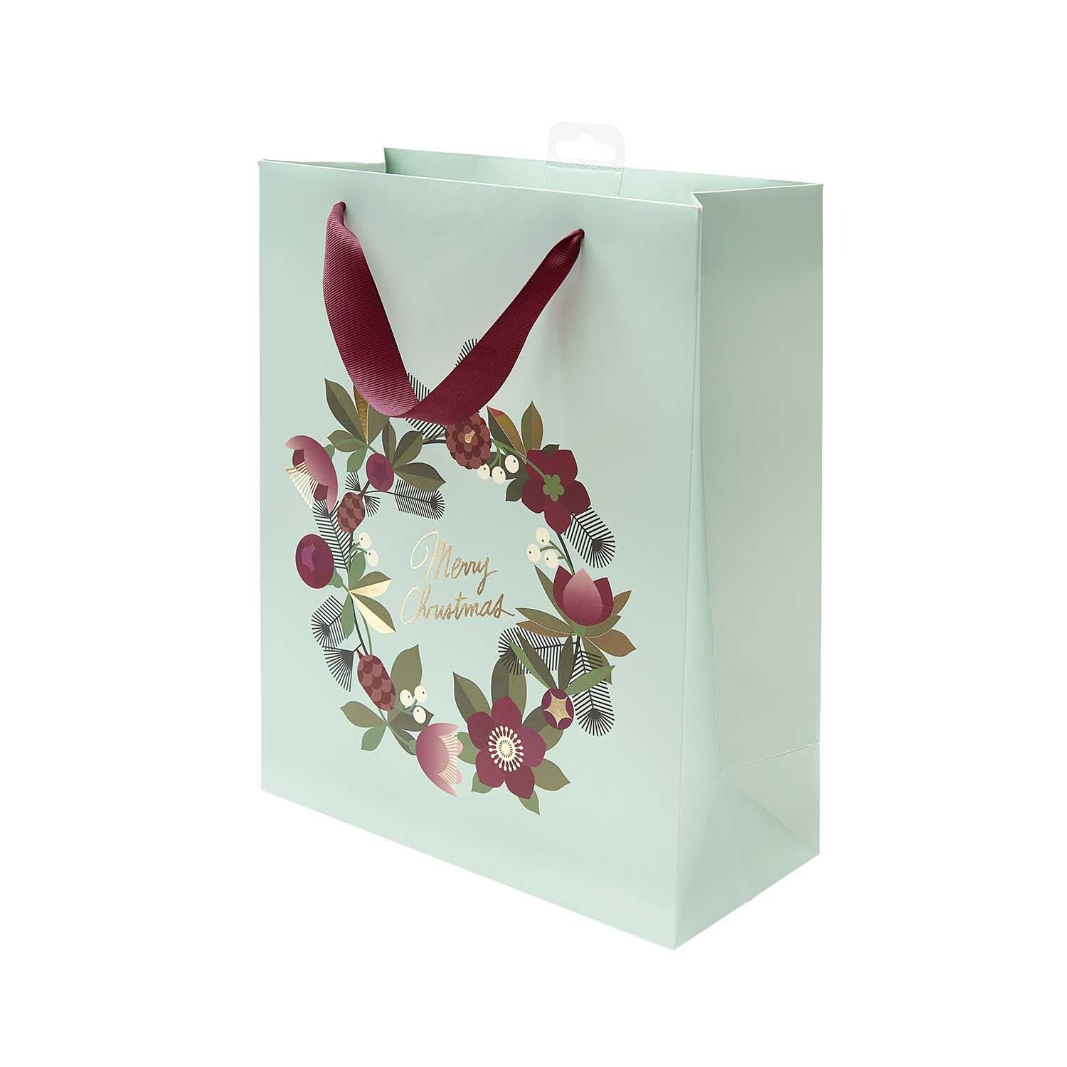 Paper Poetry Geschenktüte Kranz türkis-bordeaux-grün 26x32x12cm von Rico Design