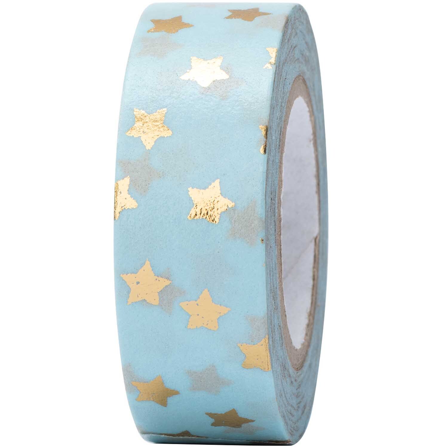 Paper Poetry Tape mit goldenen Sternen auf blauem Hintergrund, 15mm x 10m, von Rico Design.