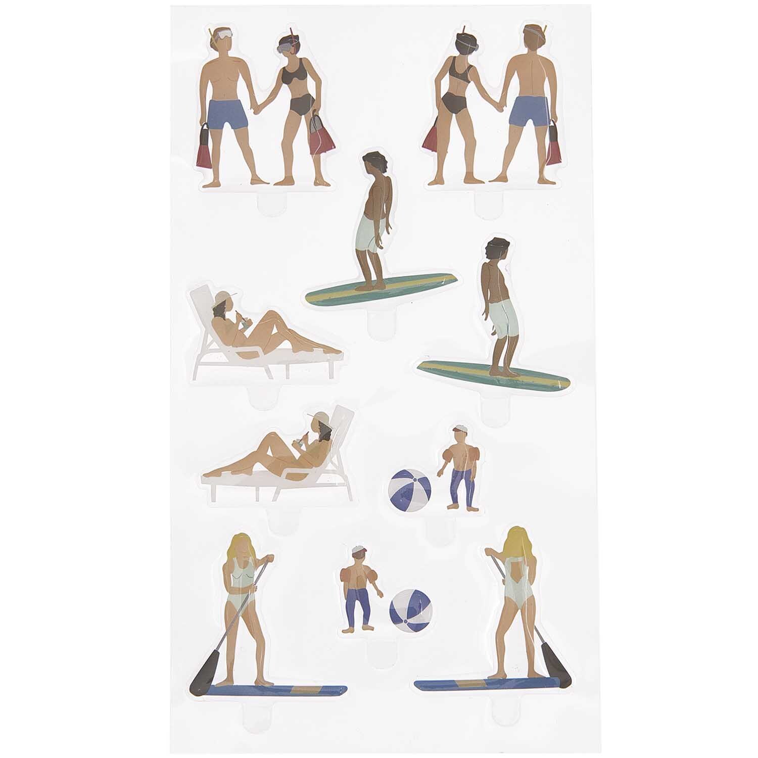 Figurico Gelsticker Wassersport: Bunte Sticker mit Strand- und Wassersportmotiven, ideal für kreative Projekte.