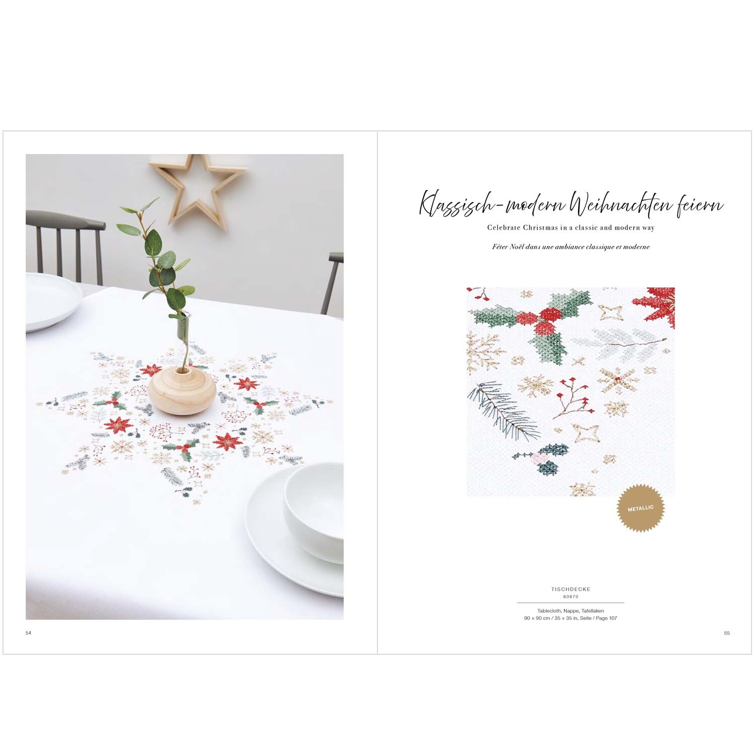 Livret de broderie Merry Christmas No. 176 from Rico Design Stickbuch Merry Christmas Nr. 176 zeigt ein festliches Tischdesign mit weihnachtlichen Stickmustern von Rico Design.