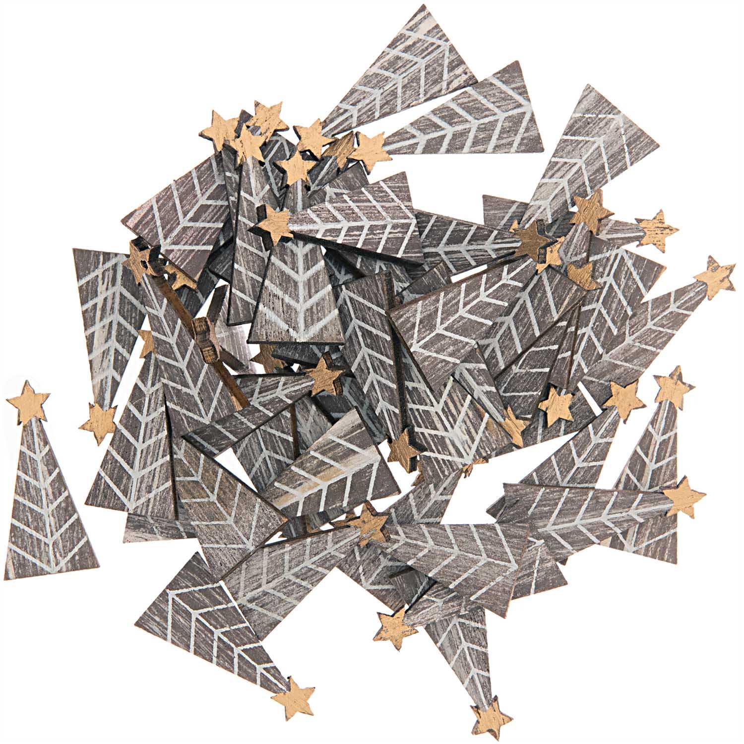 Holzstreu Tannenbaum shabby chic von Rico Design, braun, mit Sternen verziert, 48 Stück.