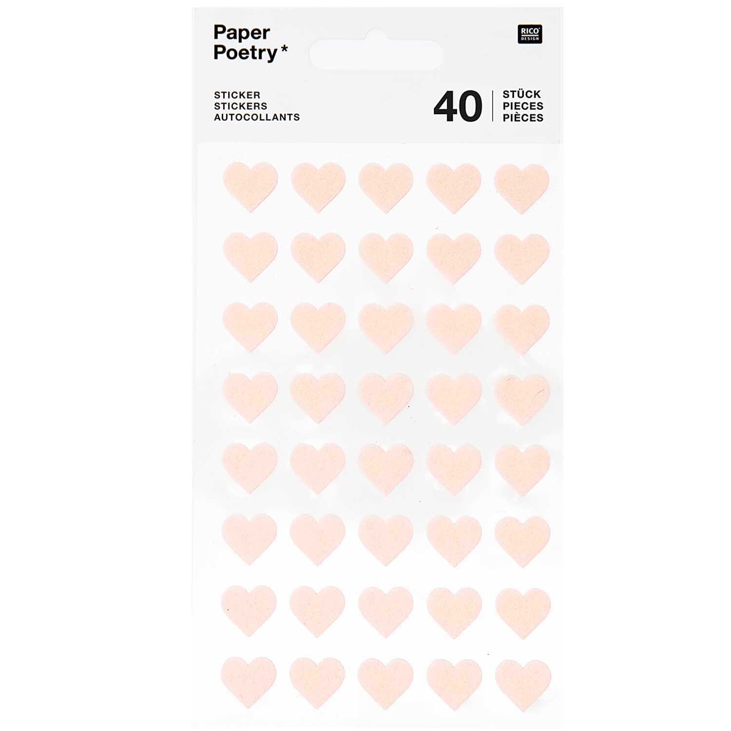 Paper Poetry Filzsticker Herzen klein 1 Blatt Farbe Puder von Rico Design Paper Poetry Filzsticker Herzen klein 1 Blatt zeigt 40 zarte Herzsticker in Puder von Rico Design auf weißem Hintergrund.
