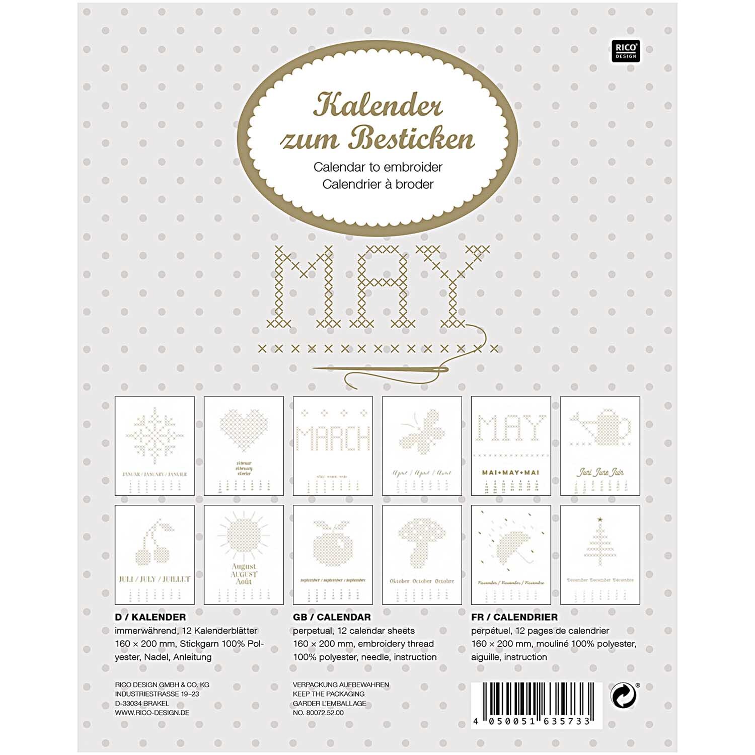 Kalender zum Besticken gold 16x20cm immerwährend von Rico Design