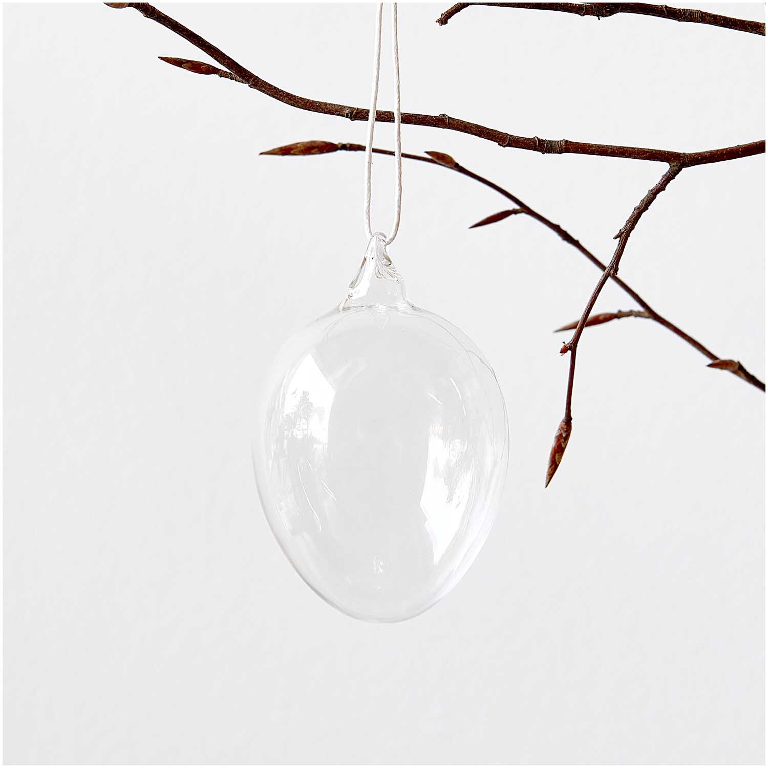 Glas Ei transparent Ø 7cm von Rico Design Glas Ei transparent Ø 7cm von Rico Design hängt an einem Ast, minimalistisches Design.