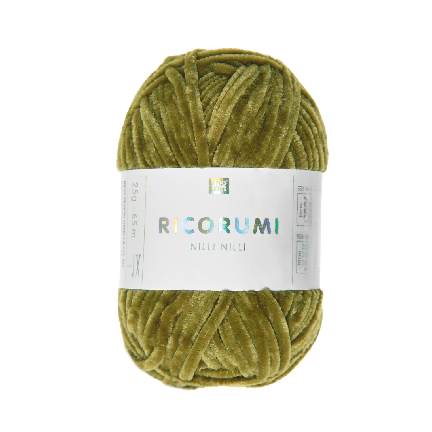 Ricorumi Nilli Nilli: Weiches, olivfarbenes Garn von Rico Design, ideal für kreative Strickprojekte.