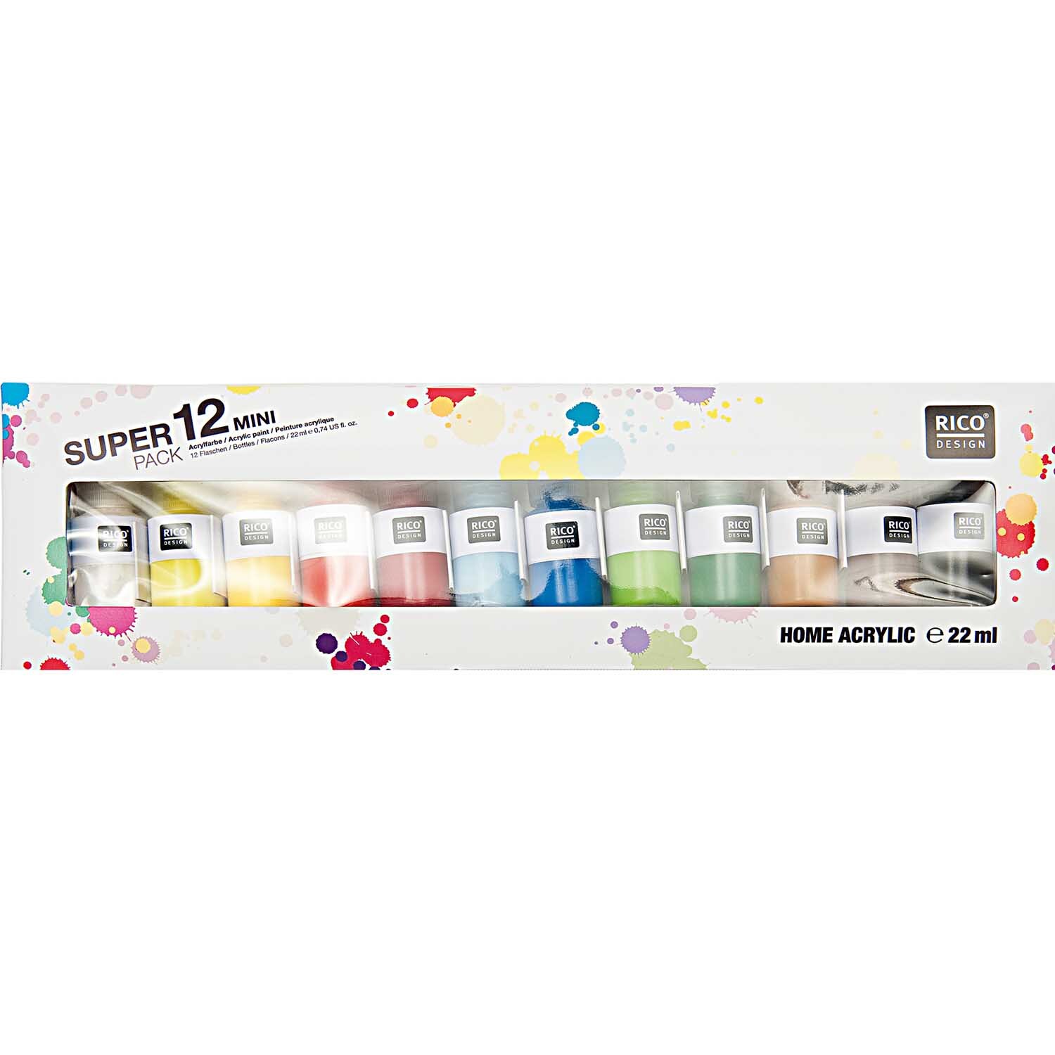 Mini Home Acrylic 12er Set von Rico Design: Mehrfarbige Acrylfarben in 22 ml Tuben, ideal für kreative Projekte.