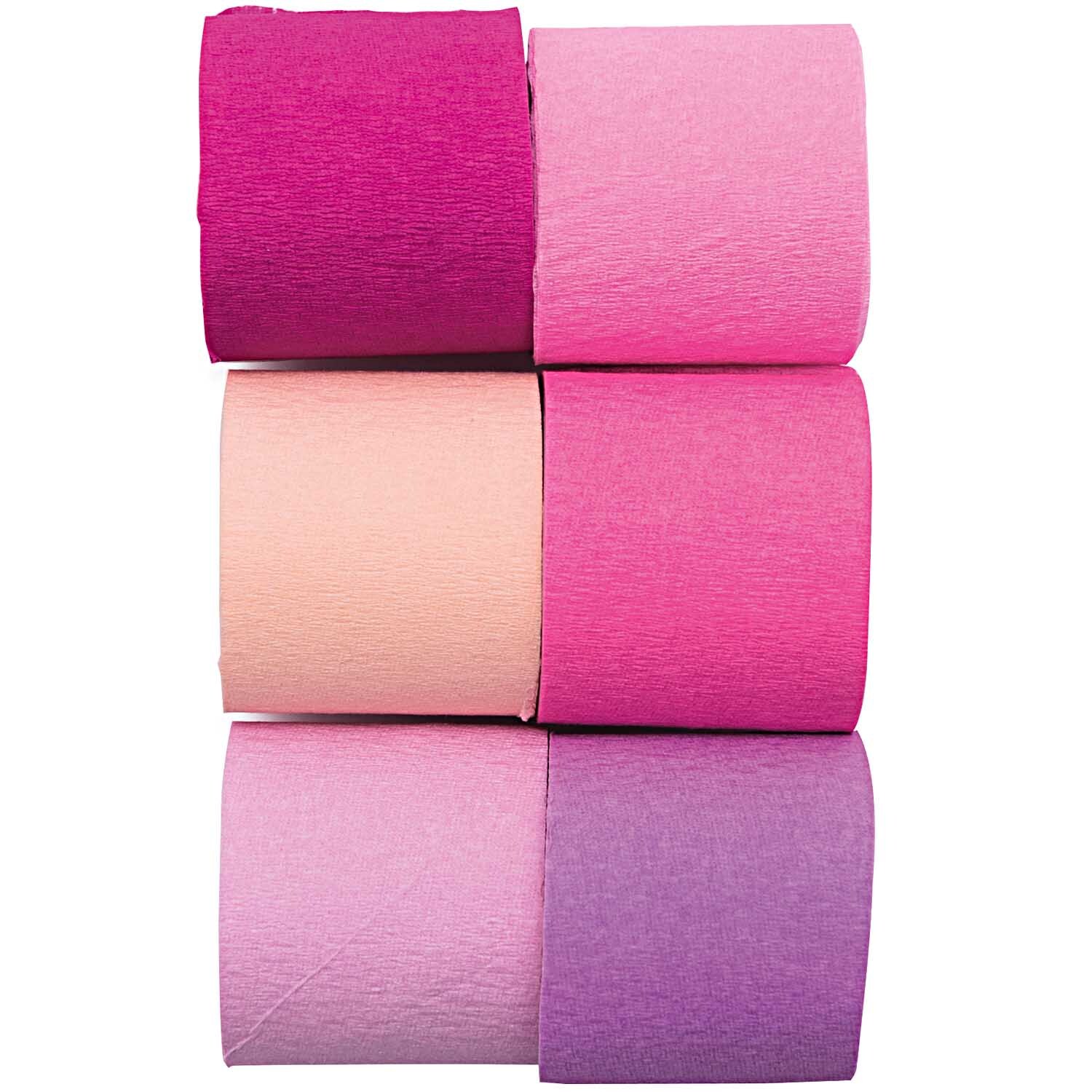 Kreppbänder Mix mehrfarbig 3,5cm 10m 6 Stück von Rico Design. Sechs Rollen in verschiedenen Pinktönen.