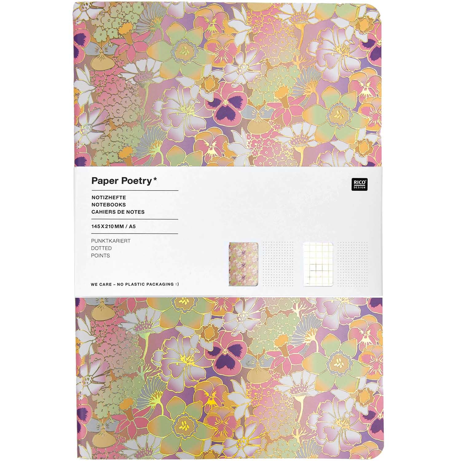 Paper Poetry Notizbücher Stiefmütterchen und Grid A5 100g/m² 2 Stück von Rico Design