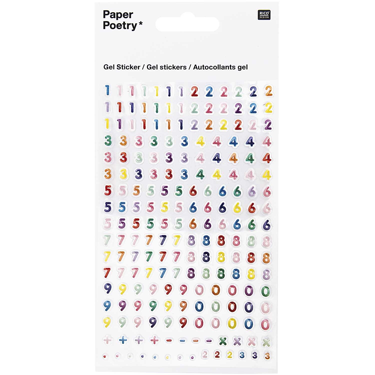 Paper Poetry Sticker Zahlen mehrfarbig sortiert 10x19cm von Rico Design Paper Poetry Sticker Zahlen mehrfarbig sortiert auf 10x19cm Bogen von Rico Design. Enthält bunte Zahlensticker.