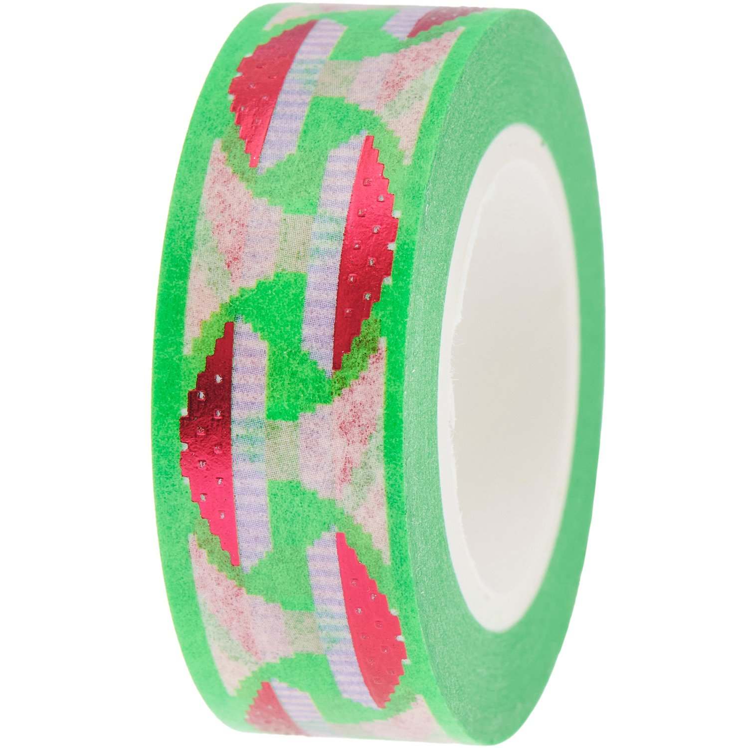 Paper Poetry Tape Shrooom Pixel mit grünem Hintergrund und roten Pilzmuster, 1,5cm x 10m. Ideal für kreative Projekte.