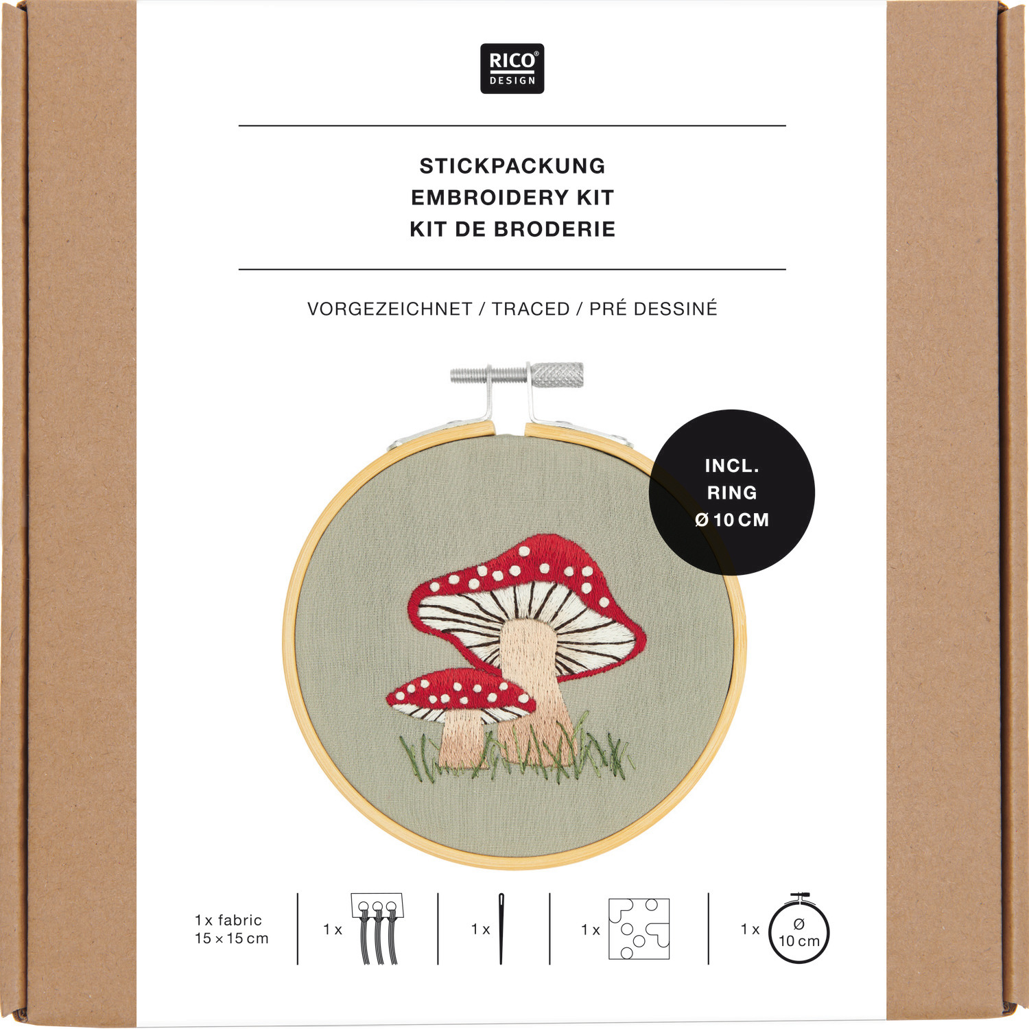Stickpackung Shrooom kleine Pilze vorgezeichnet Ø10cm von Rico Design
